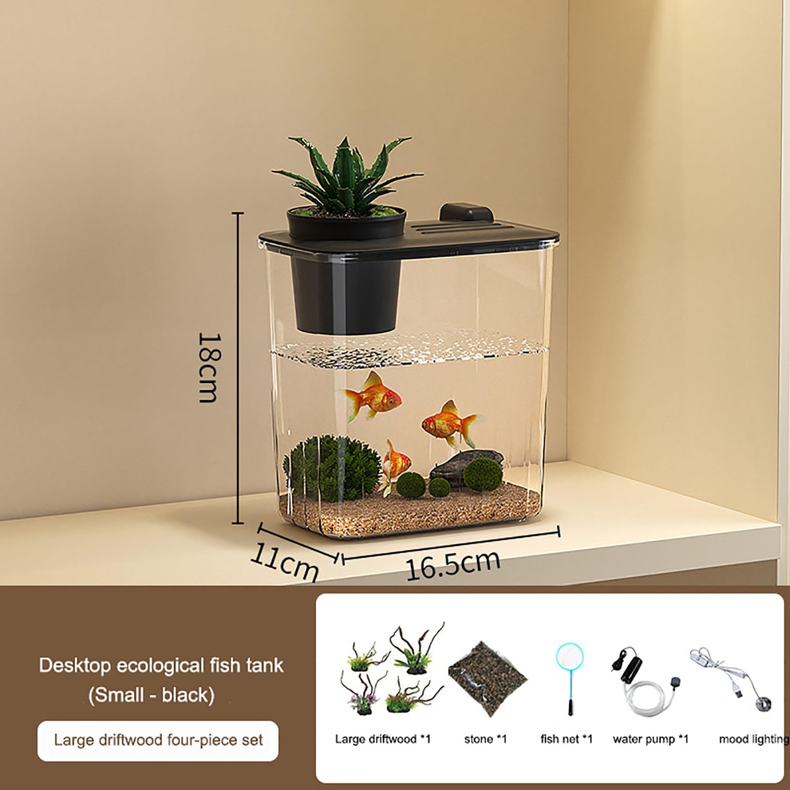 Serbello Di Pesce Rosso, Acquario Starter Kit Di Starter Per Acquario Piccolo Con Pompa Della'acqua ＆ Luce A LED, Serbatoio Del Pesce Desktop Per Pesci, Tartarughe, Gamberetti, PesciRossi(Black,Small)