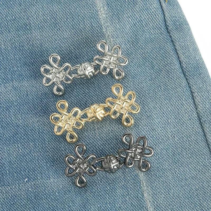 Splendido bottone regolabile con fibbia per jeans, non richiede cuciture, in metallo, per pantaloni e gonne, colore: farfalla, argento, 1 pezzo