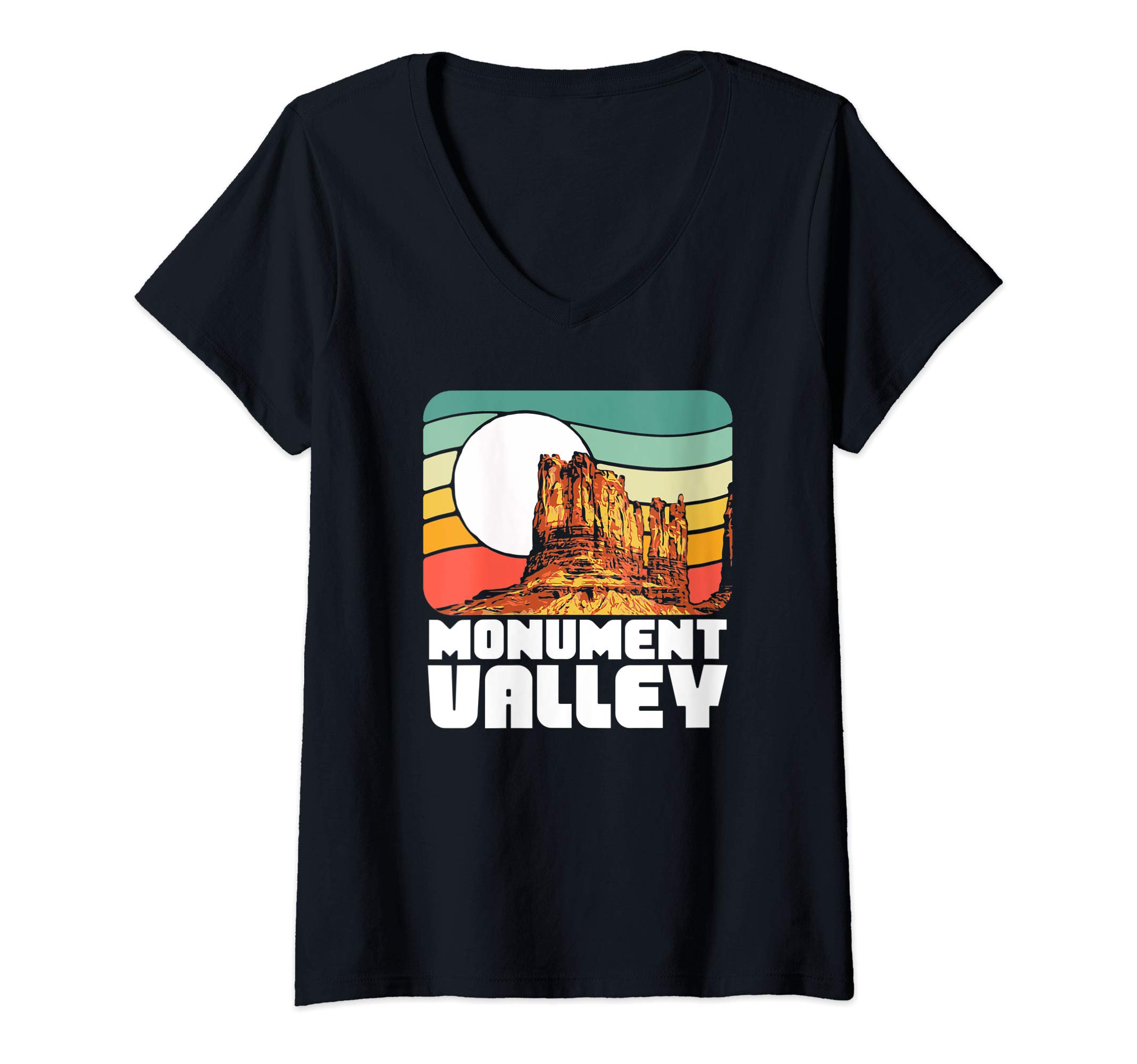 Womens Monument Valley Vintage Retro Desert Rocks Graphic V-Neck T-Shirt
