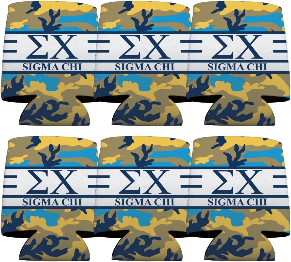 VictoryStore Can and Beverage Coolers - Sigma Chi, Army Camo Pattern, Set of 6