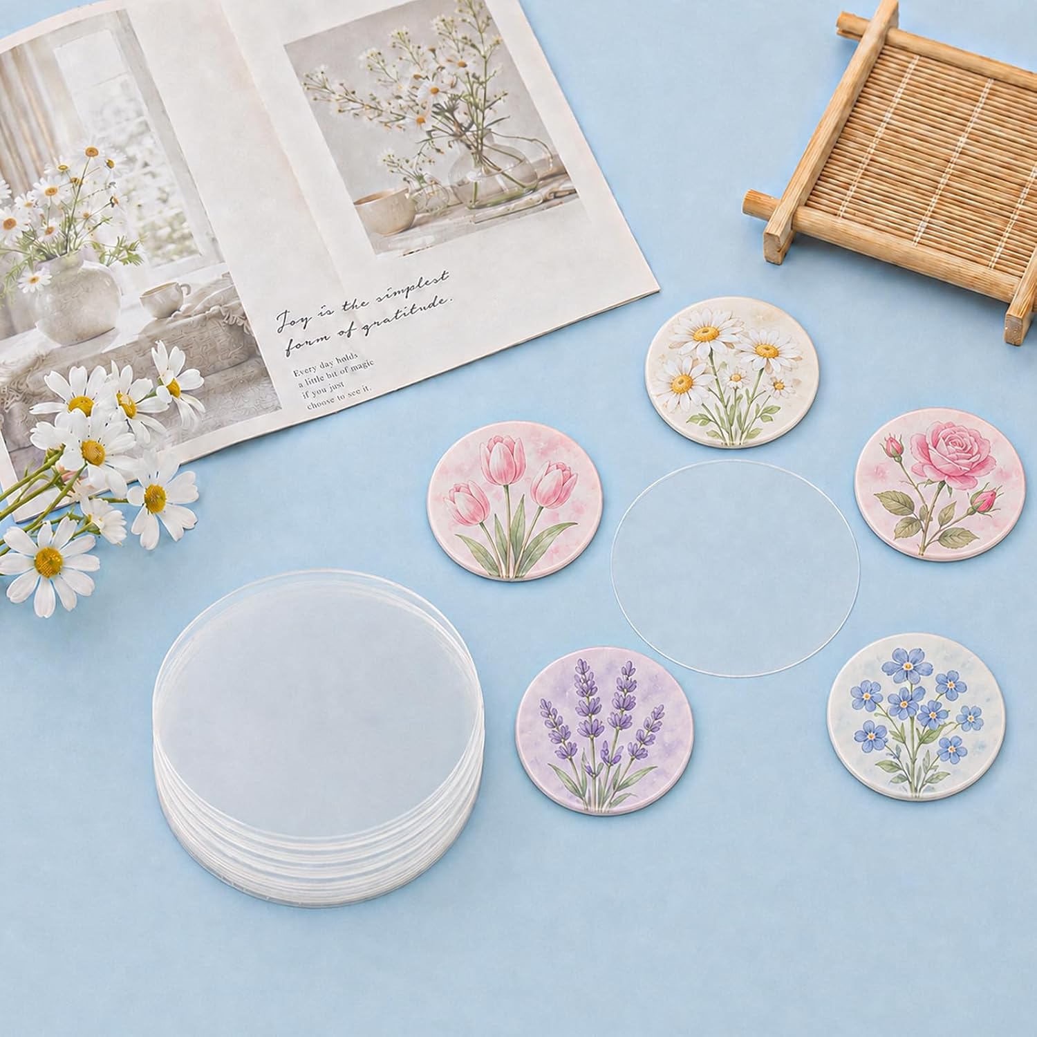 300Pcs Circle Mylars Button Maker Supplies, 2.76 inch/70mm Clear Button Making Supplies, Plastic Badge Protective Films for 2.25 Inch/58mm Buttons Maker, Arts Crafts Supplie