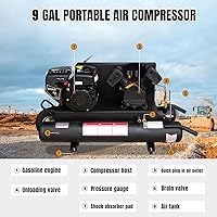 Vista 3 de 6.5HP Gas Powered Air Compressor 12CFM Portable Gasoline Driven Piston Pump Air Compressed System with 125PSI Max. Pressure and 9 Gal Air Tank for