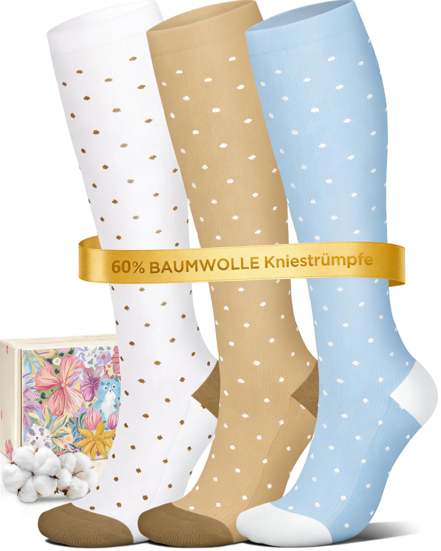 ACTINPUT Kompressionsstrümpfe Damen und Herren,Baumwolle Kniestrümpfe Stützstrümpfe Kompressionssocken Reisestrümpfe für Sport, Laufen, Flug & Schwangerschaft