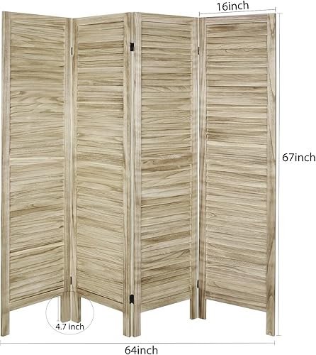 Miniatura 4 de ECOMEX Divisor de ambientes de 4 paneles de persianas, separadores de habitación de madera de 5.6 pies de alto y pantallas de privacidad plegables,