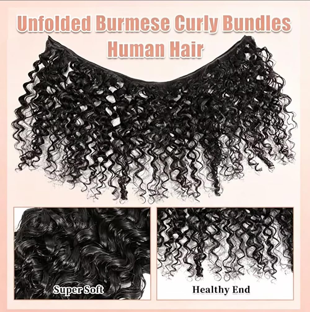 Burmese Curly Wave Bundles Human Hair Capelli Veri Tessitura Human Hair Extensions Capelli Umani Natural Black 100g/PC 300G Double Weft 3 Bundles for Women 28 30 32 Pollici