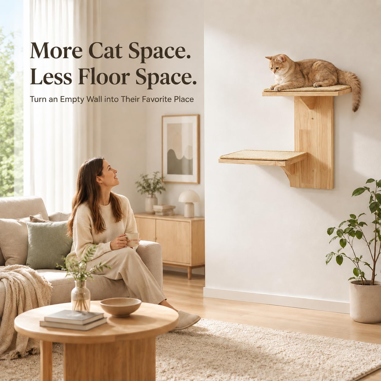 Mur d'escalade pour chat, mur d'escalade pour chat, arbre en caoutchouc massif avec tapis en sisal ergonomique, montage mural stable, arbre à chat étagère murale pour grimper et jouer