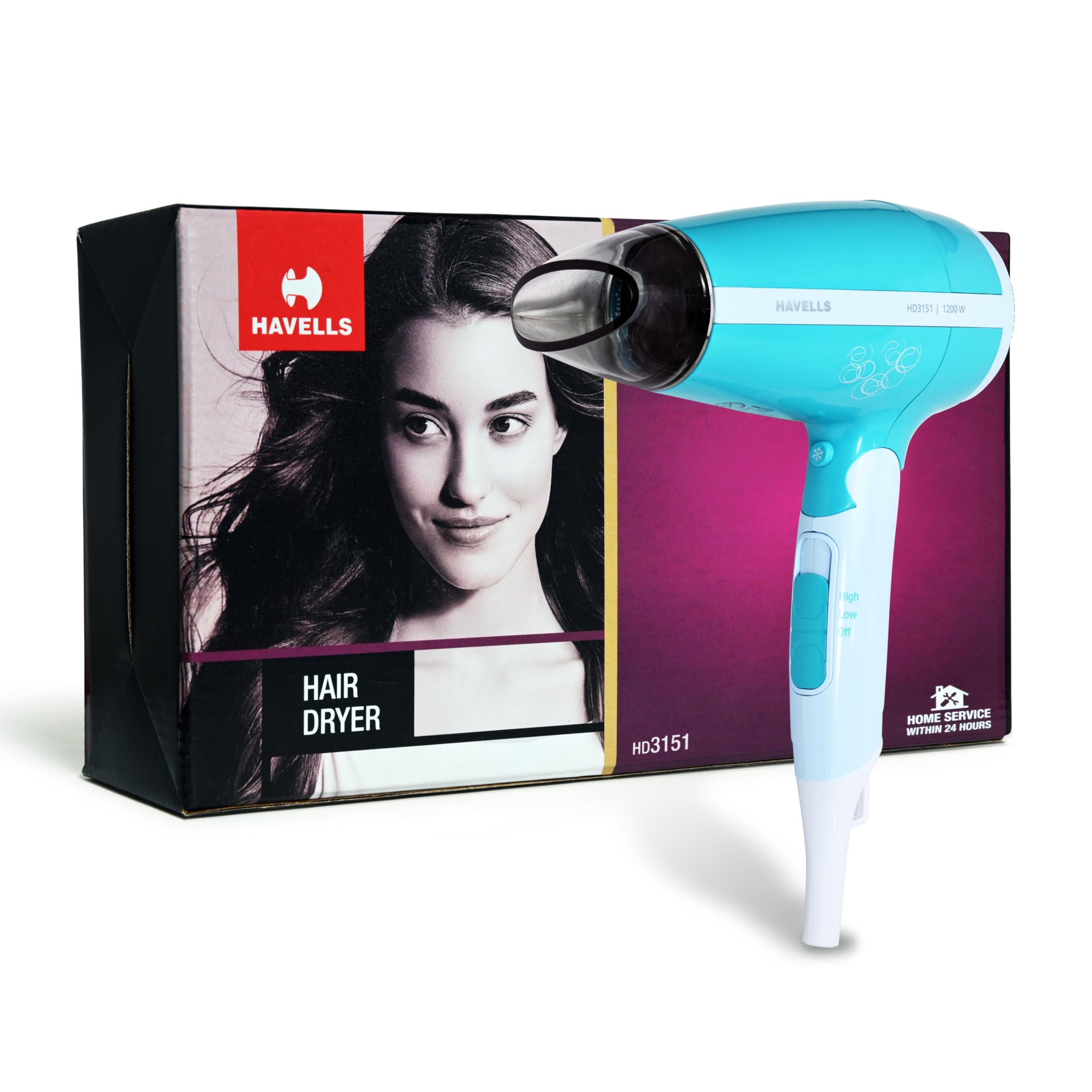Havells HD3151 1600W Foldable Hair Dryer, 3 Heat (Hot/Cool/Warm) Settings with Cool Shot button (Turquoise)