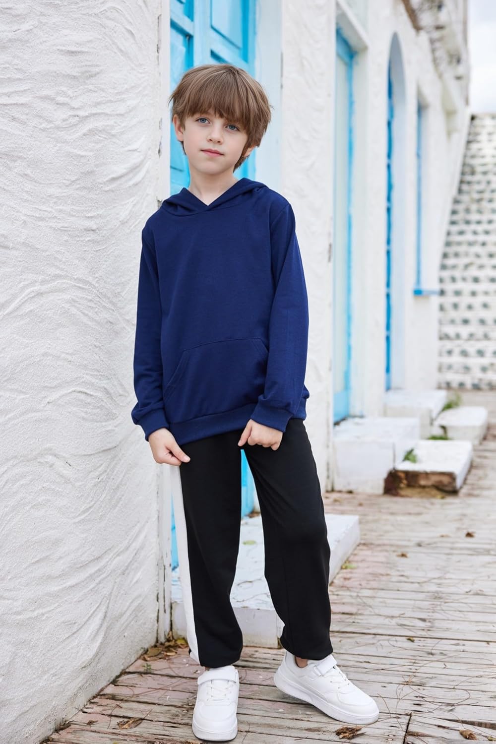 Arshiner Unisex Kids Soft Pullover Hooded Sweatshirt with Pocket Basic Hoodies Sportswear Navy Blue 4-5t - Image 5