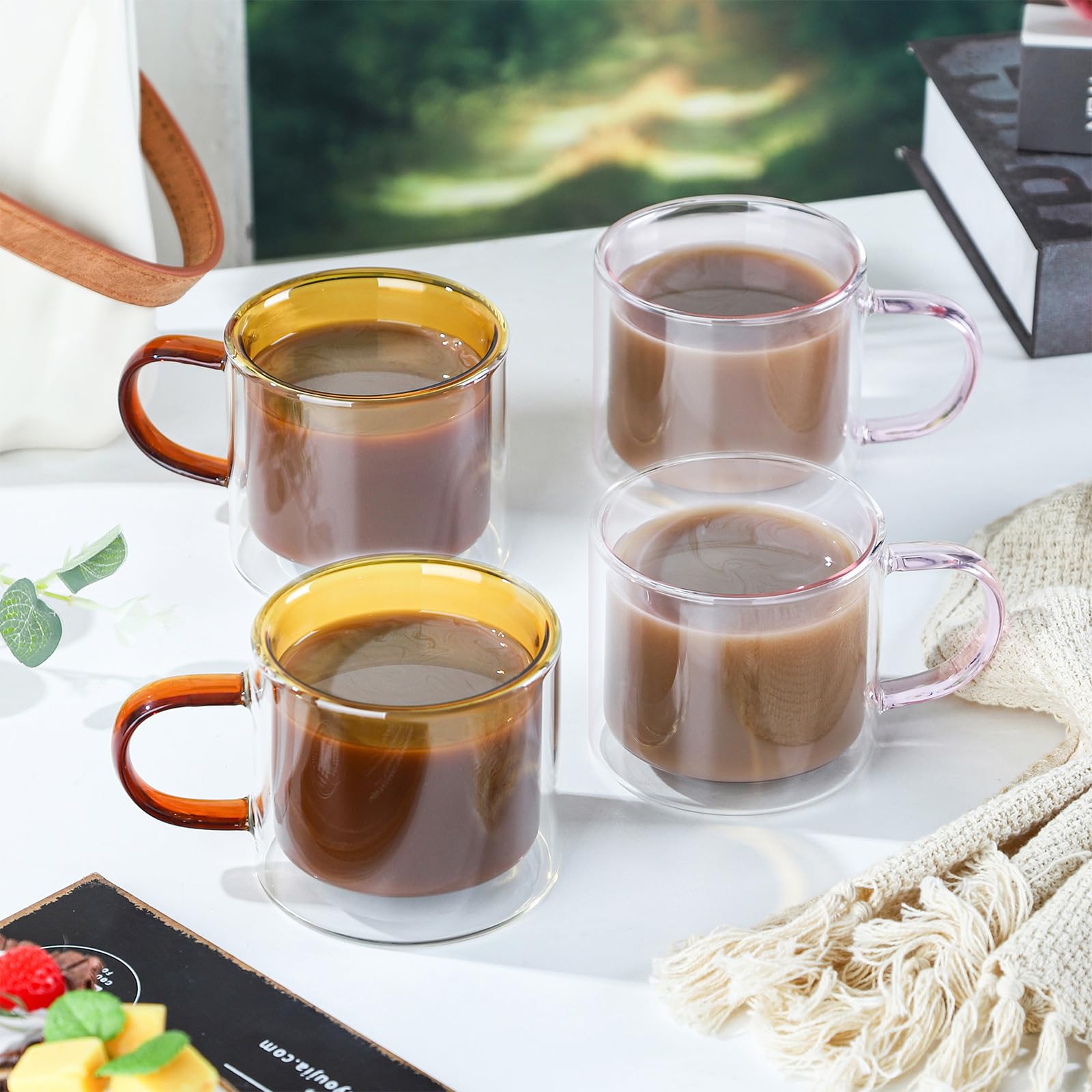Amazon.com | VanEnjoy Double Wall Glass Coffee Mugs, Amber Espresso Cups  Set of 2, Aesthetic Colored Borosilicate Glass Mug, Cute: Espresso Cups