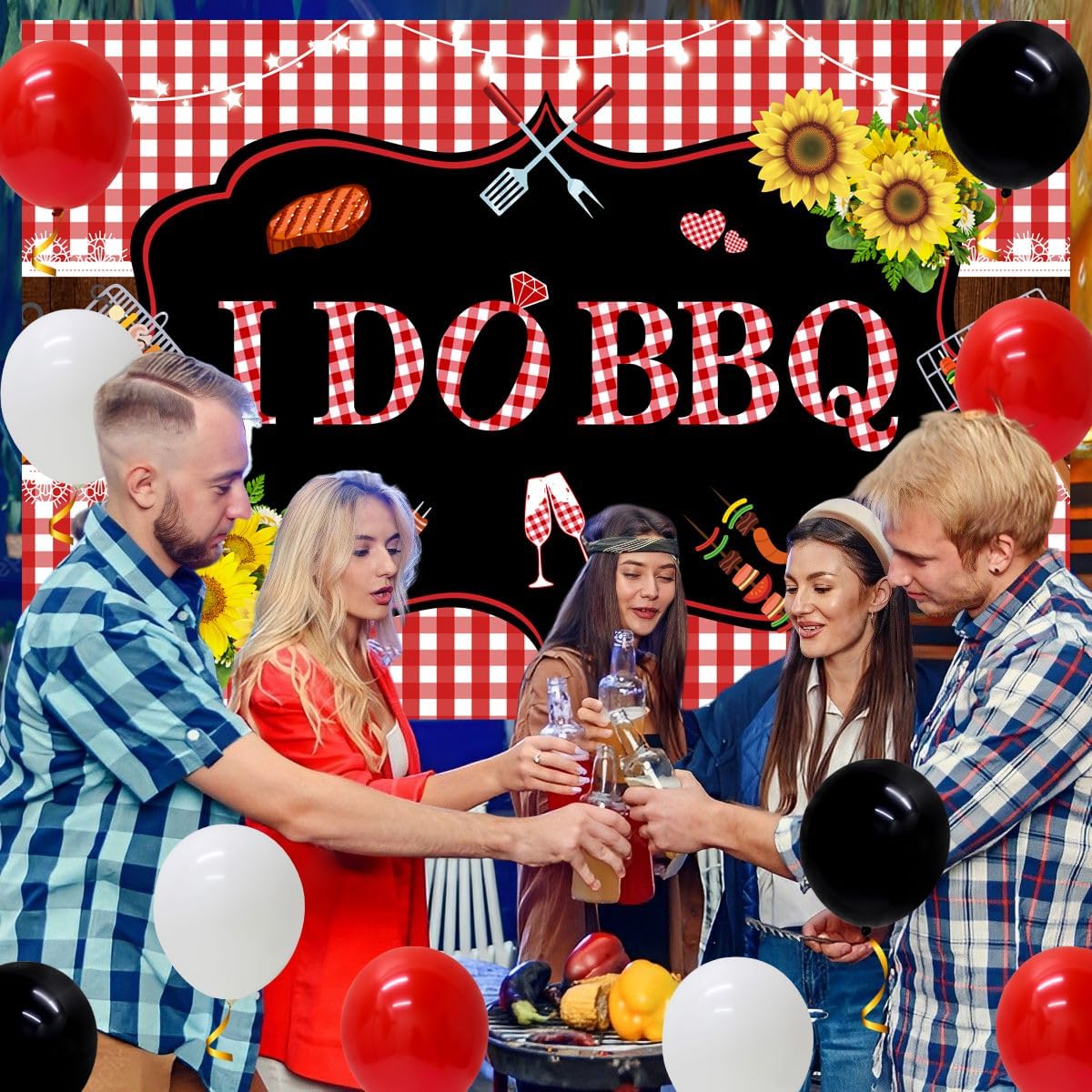 I Do BBQ Party Decorations for Adult I Do BBQ Backdrop Foil Balloon Paper Fans Barbecue Bachelorette Party DecorPicnic Supplies for Wedding Engagement Bridal Shower Outdoor Indoor