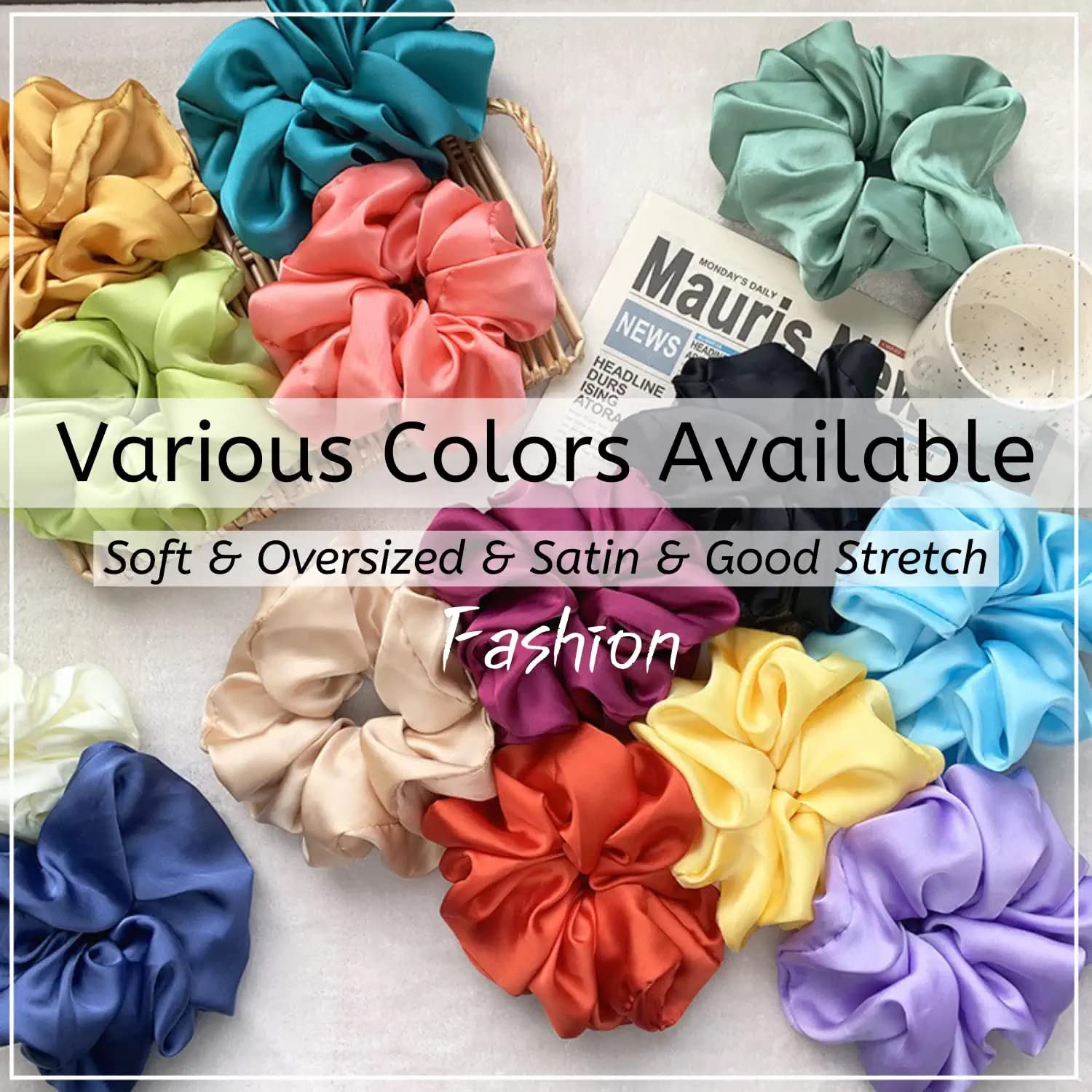 Large Satin Scrunchies 17 Pack Oversized Hair Ties for Thick Hair Stylish Papapt 4PCS Big Satin Silk Scrunchies for Women Thick Hair  main image 4