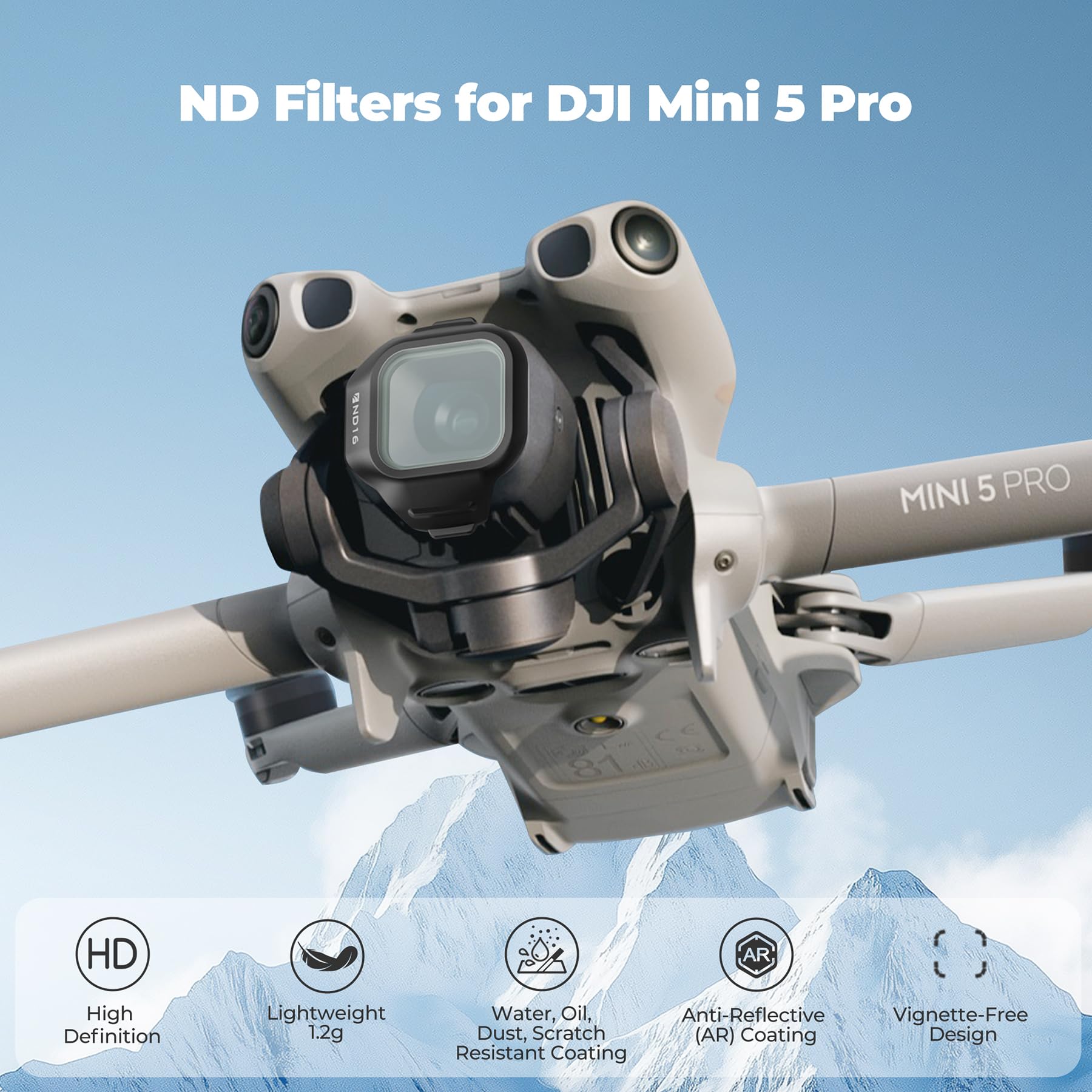 Freewell All Day Lot de 6 filtres ND pour DJI Mini 5 Pro – ND16, ND32, ND64, ND256, ND512 et ND1000 – Contrôle Complet de la lumière pour séquences aériennes cinématographiques
