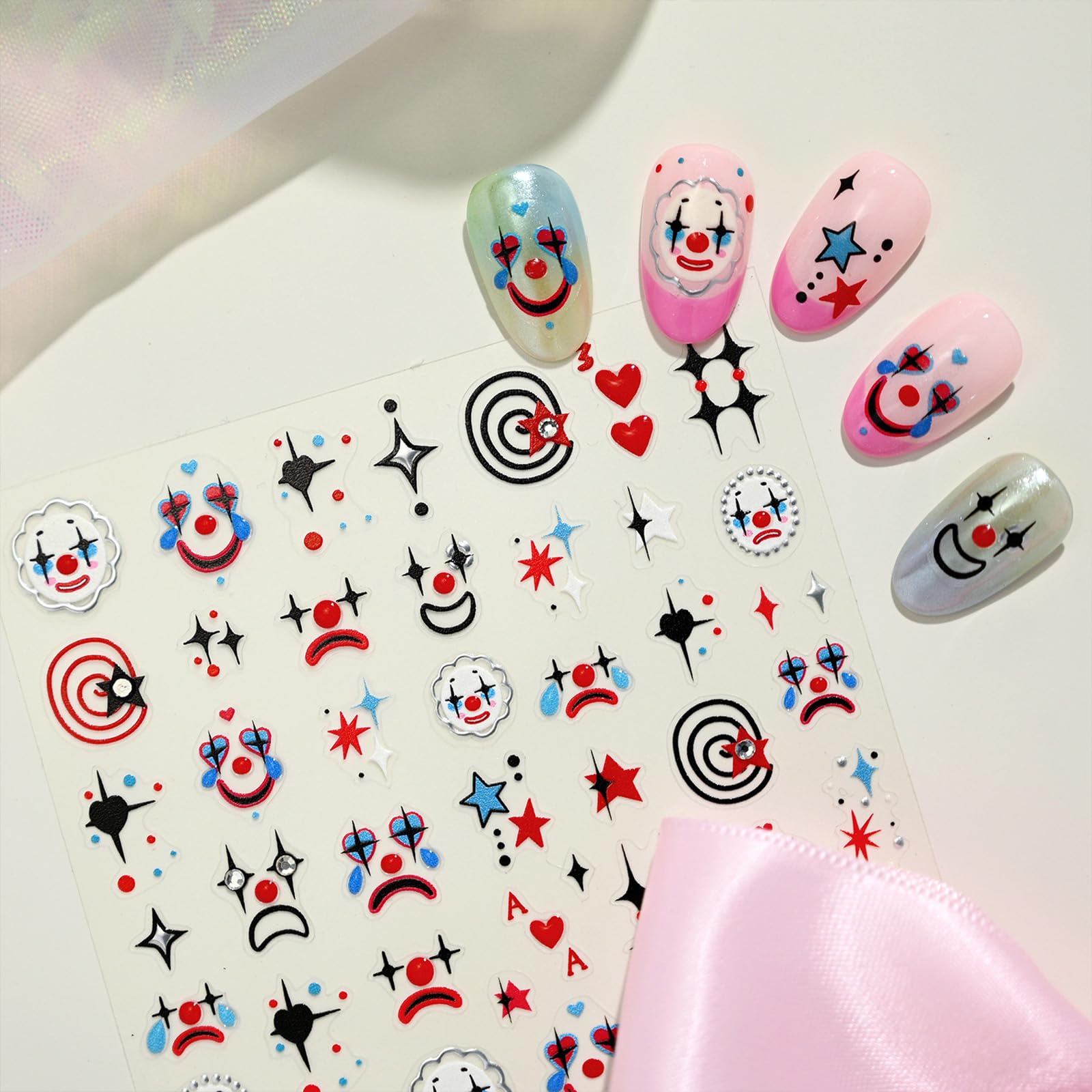 Halloween Nail Art Stickers Joker Nail Sticker for Nails Art with Rhinestone Design Star Nail Decals 5d Self Adhesive Nails Charms for Women Girls Manicure DIY Decoration Accessories