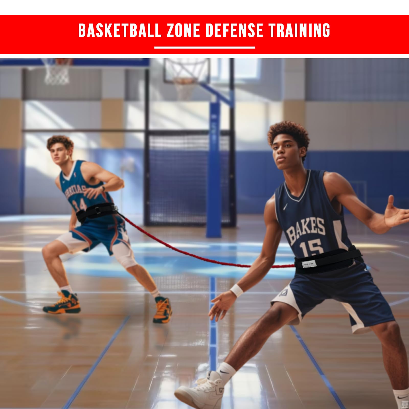 Zone Defense Widerstandsband-Gürteltrainer-Set, 1 x verbreiterter Gürtel, 1 x 2 Meter Widerstandsband, Basketball-Trainingsgerät, Männer zu Männer, Verteidigungstraining, verbessert die