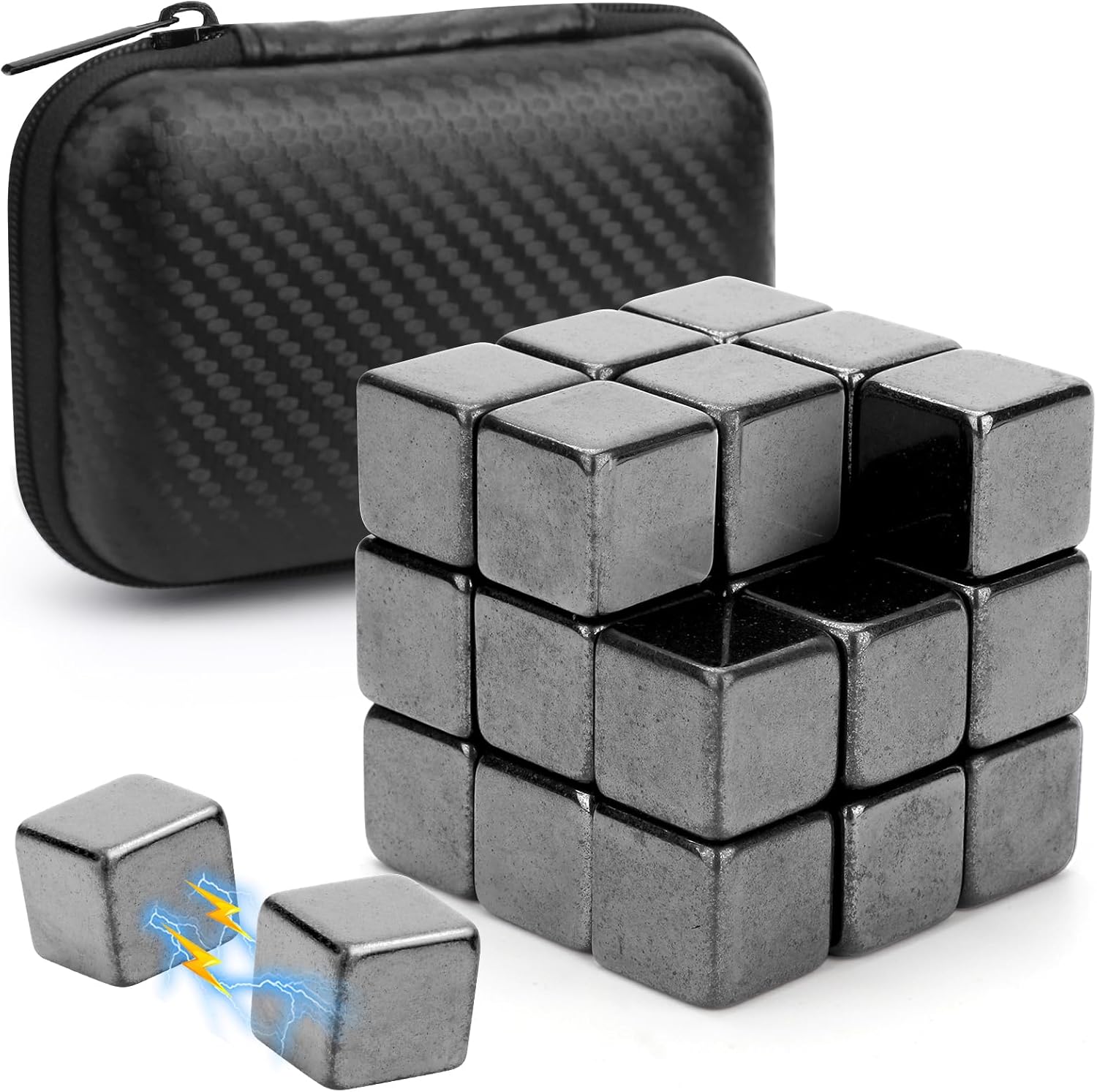 Fidget Balls Magnet Toy for Adults, Sq. Black Magnetic Stones, Magnet Hand Curler, Magnetic Rocks for Workplace, Cool Magnetic Gadget Sciencce Equipment, Age 15+ (28PCS)