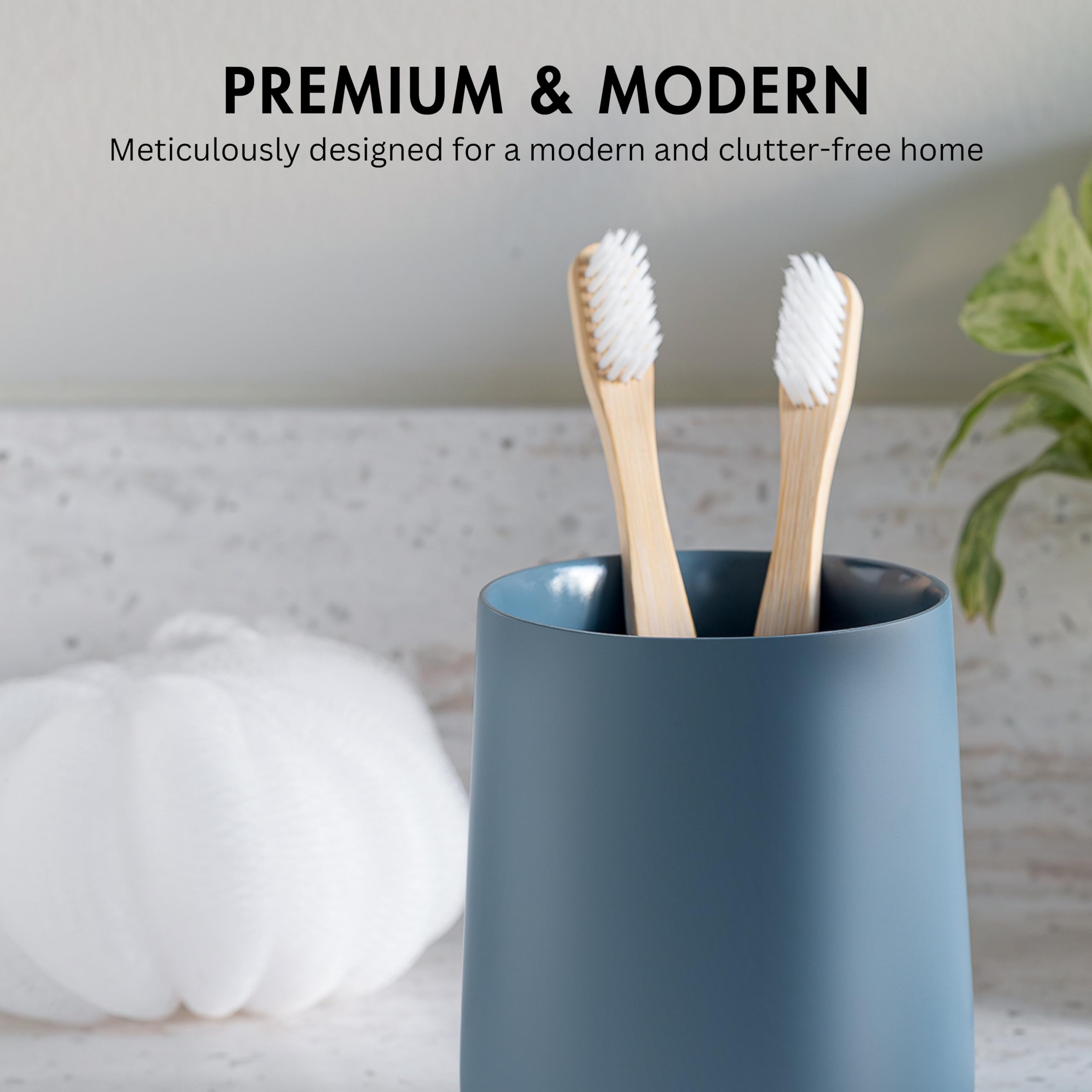 Yew Design Matte Blue Toothbrush and Toothpaste Holder and Cup for Bathroom Vanity and Countertop Round Organizer for Electric Toothbrushes Floss - Image 2
