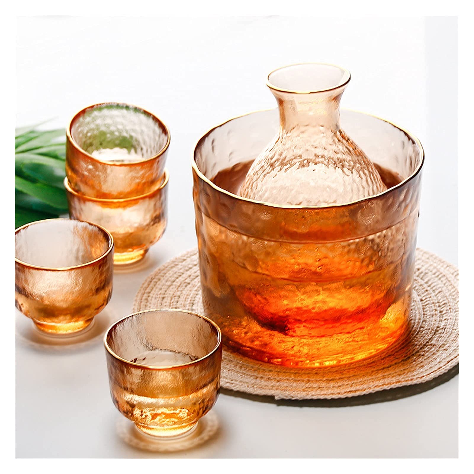 Amazon.com: WYBW 日式家用錘擊玻璃梅酒杯、水果酒壺、琥珀金邊葡萄酒