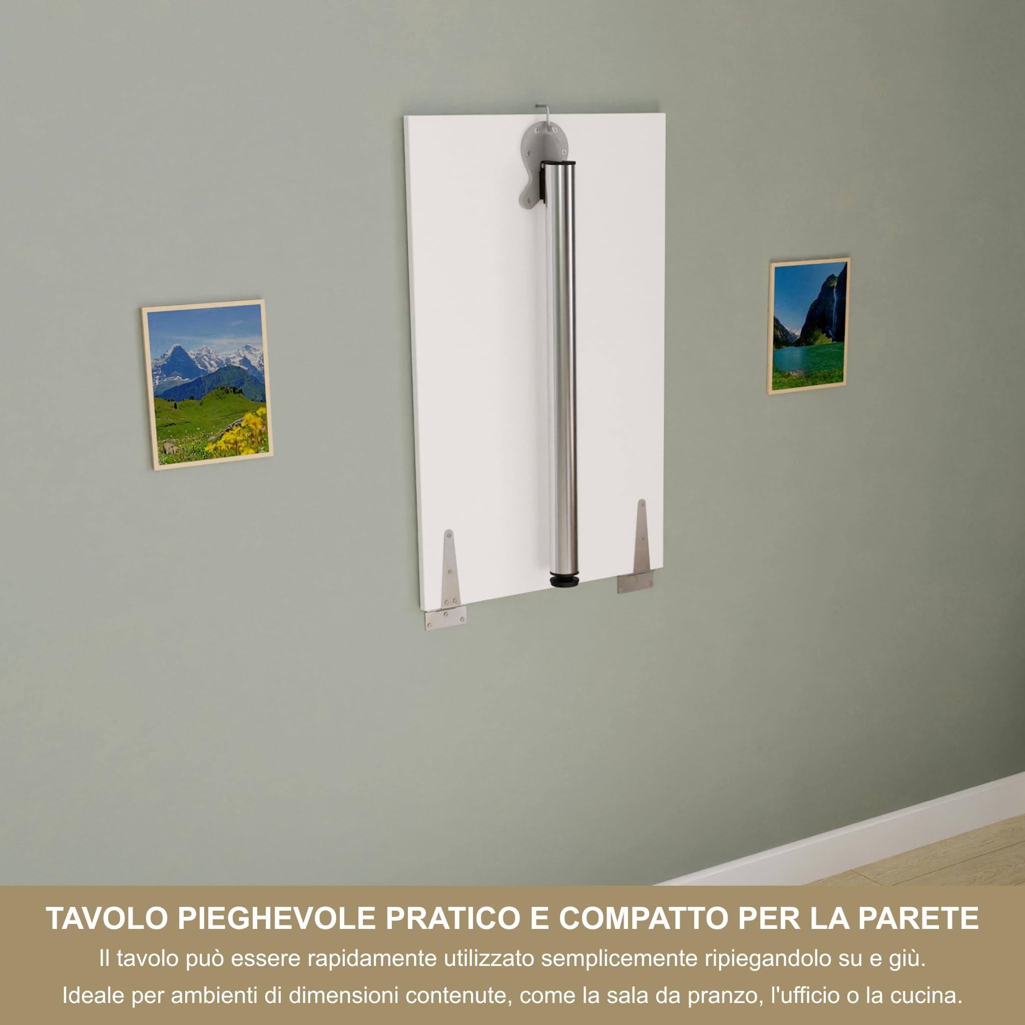 Tavolo pieghevole a parete Piano del tavolo 80x50 cm in bianco Tavolo pieghevole Tavolo da pranzo Tavolo da cucina a parete Altezza tavolo 74 cm Gamba del tavolo pieghevole