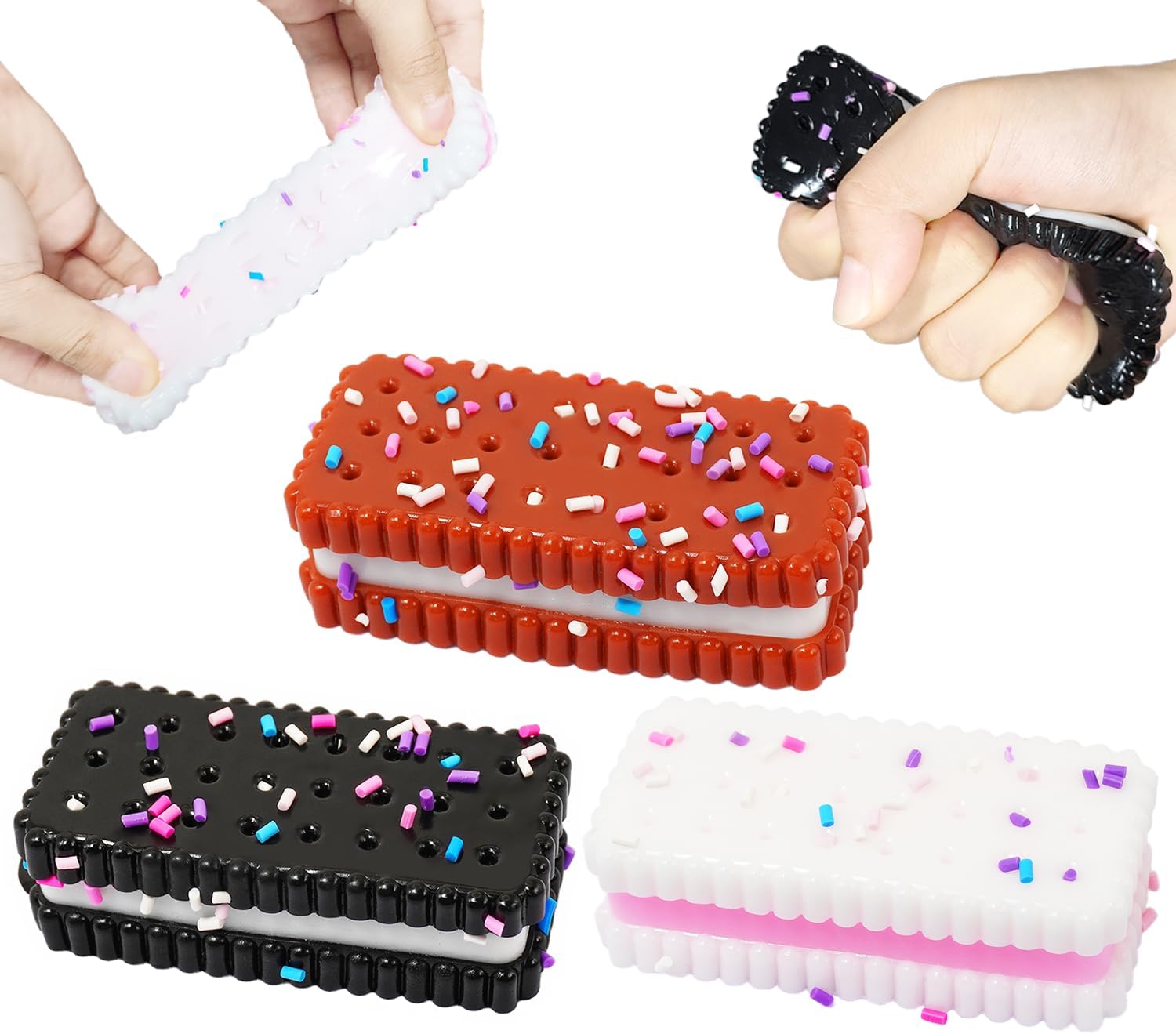 Squishy Fidget Toys 3Pack - Kawaii Cookies Squeeze Toys for Kids Adults, Stress Relief Sensory Toys, Kids Squeeze Toys for Anxiety Relief Party Favors Gifts for Girls & Boys(Rectangle)