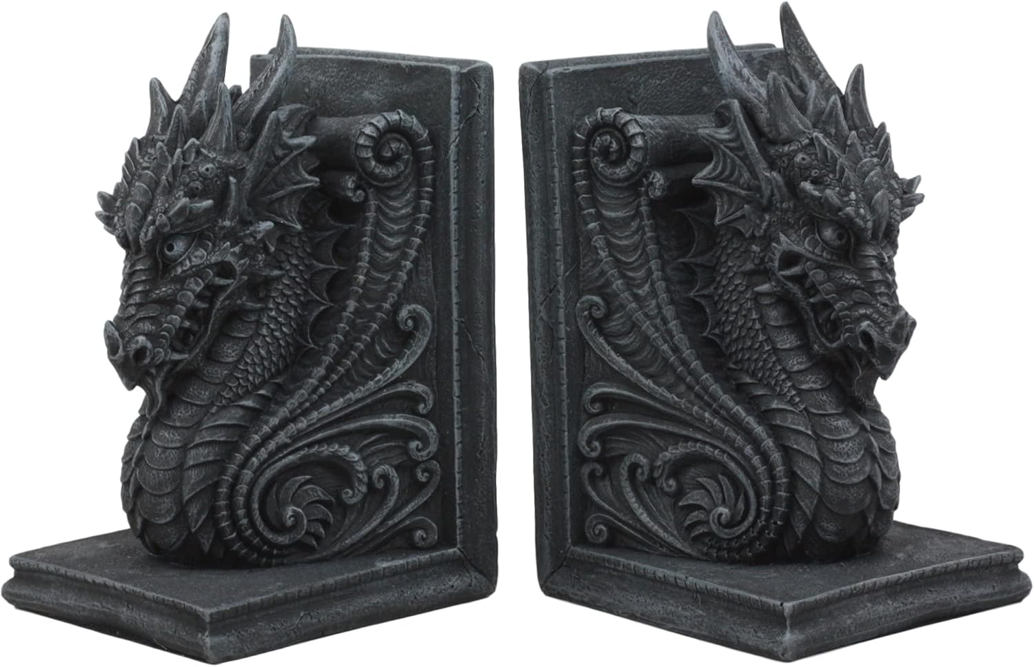 Ebros Gift Gothic Guardian of Bibliography Legendary Gerwulf Dragon in Repose Bookends Set of Two Figurine Faux Stone Dungeons and Dragons Fantasy Legends Library Office Study Desk Sculptures
