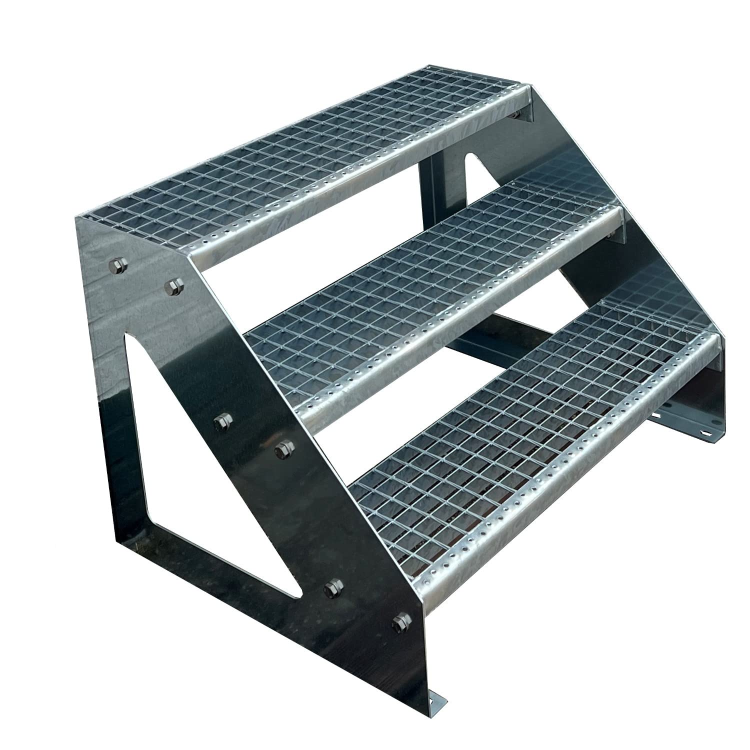 Scale con griglia in acciaio Premium 3 Gradini Scala autoportante Completamente zincata - Dimensioni (L x L x H) 63cm x 80cm x 57cm Resistente alle intemperie e alla corrosione