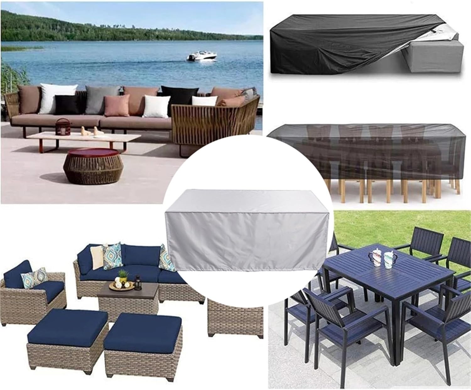 Patio Sofa Cover Outdoor Garden Furniture Cover for Sofa Table Chair Patio Bench Waterproof Wind-Proof(Silver,150X150X75)