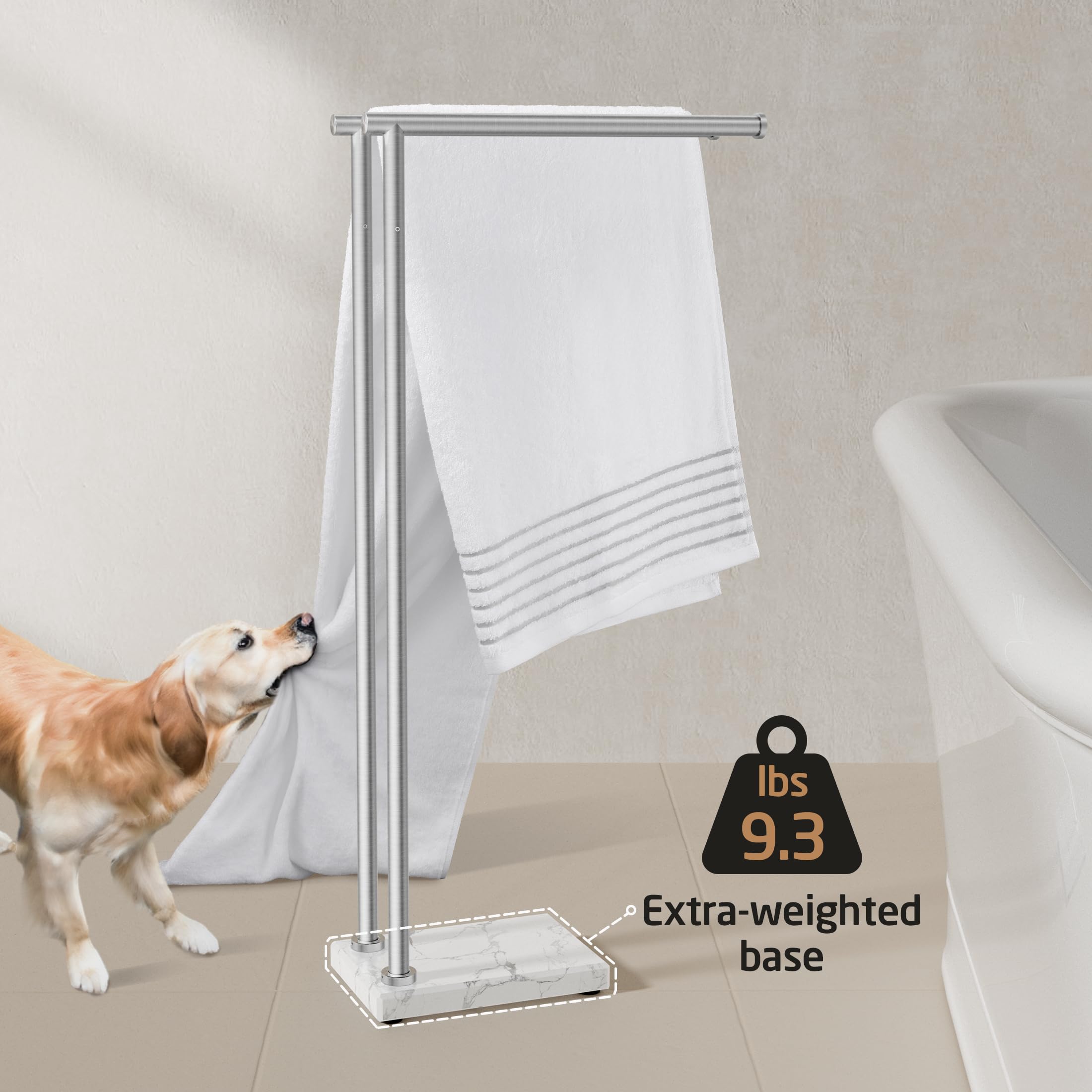 KES Toallero de Baño de Pie Barra Toallas Baño Doble Acero Inoxidable 18/8 Toallero de Barra con 3X Grueso Base de Mármol Cepillado, BTH235-2