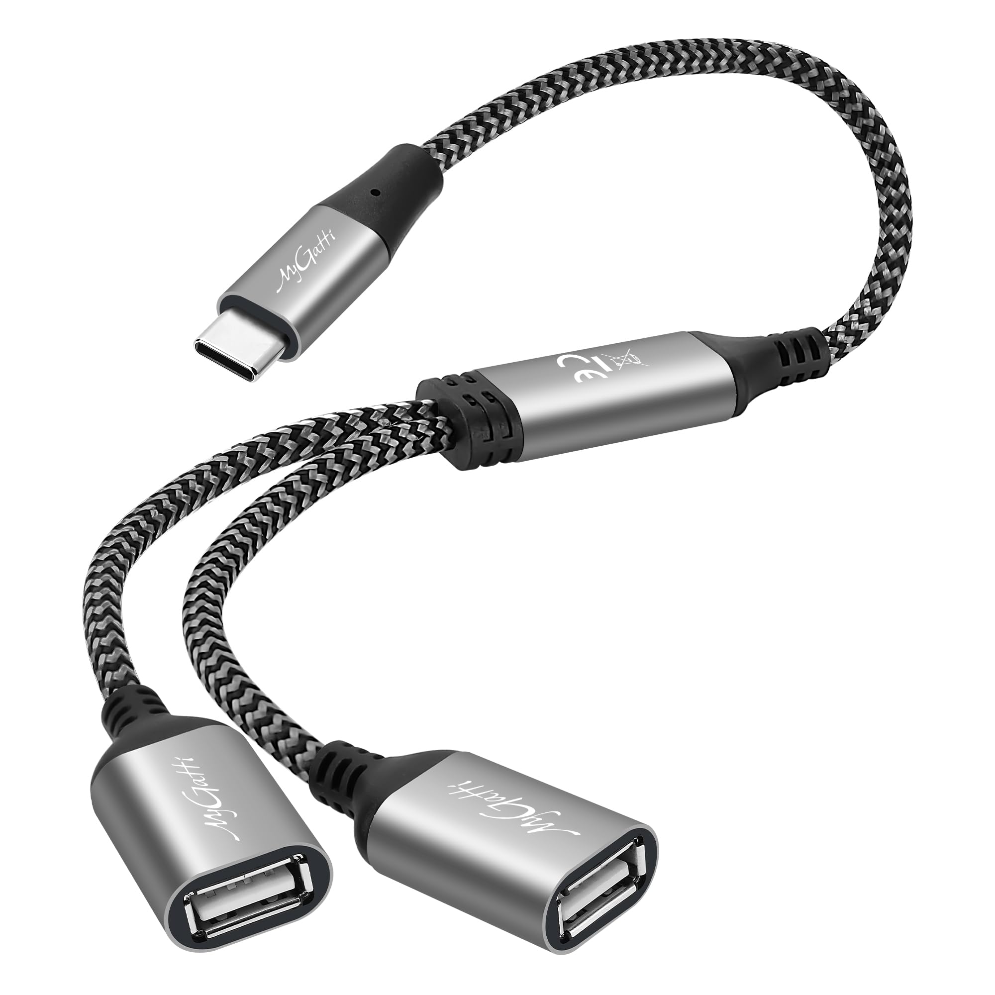 Mygatti USB C Splitter Y kabel 0.3 Meter,Type C Stecker auf 2*Type A Buchse,USB 2.0 verteiler Adapter, Dual usb Port Verlängerungs Hub, für Smartphone, Laptop, Tablet, PC, Auto, Xbox, USB LED Leuchten