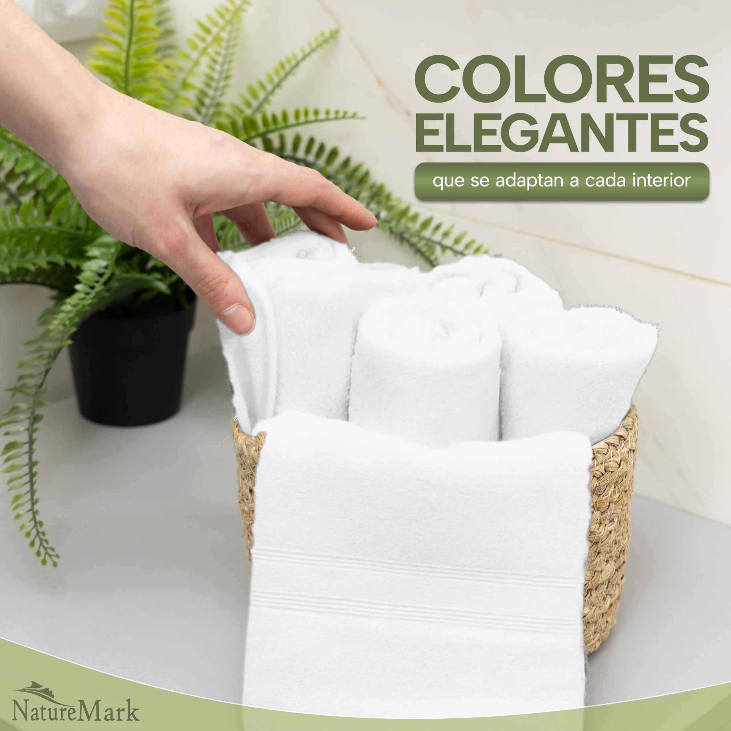 NatureMark Toallas de Invitado – Pack de 12 (30x50 cm), 100% Algodón, Certificación Oeko-Tex, Suaves, absorbentes y fáciles de cuidar – para baño, Invitados y SPA – Color Blanco