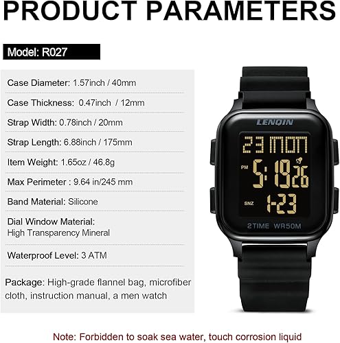 Miniatura 7 de LN LENQIN Reloj digital para hombre, ultra delgado, minimalista, deportivo, impermeable, reloj digital para hombre, reloj de pulsera para exteriores