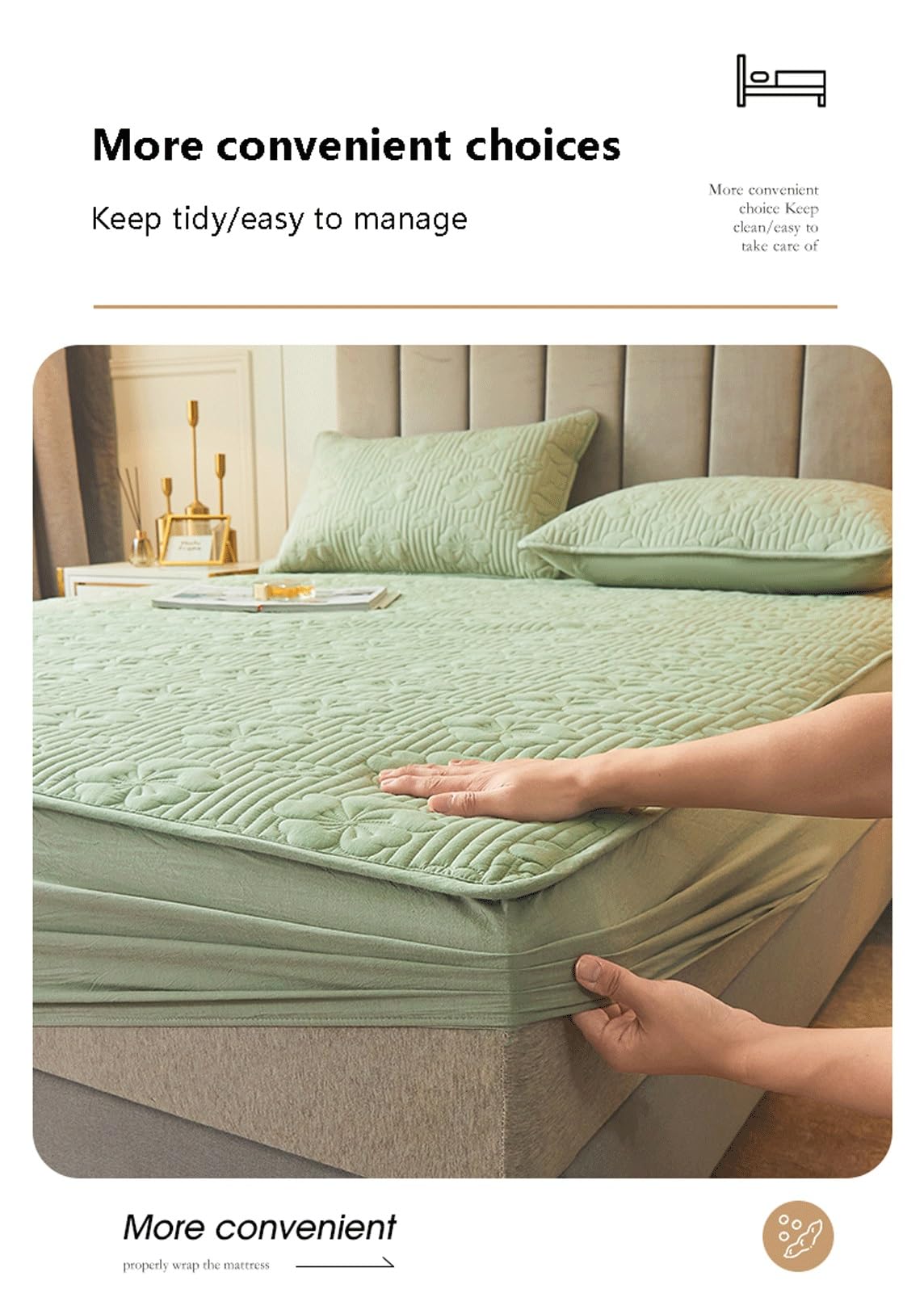 Baumwolle Matratzen-Topper 120x200cm bis 200x220cm Gesteppter Matratzen-Auflage - Matratzenschoner Unterbett Soft-Touch mit 30cm tiefem Tasche(Green,180x200+30cm)