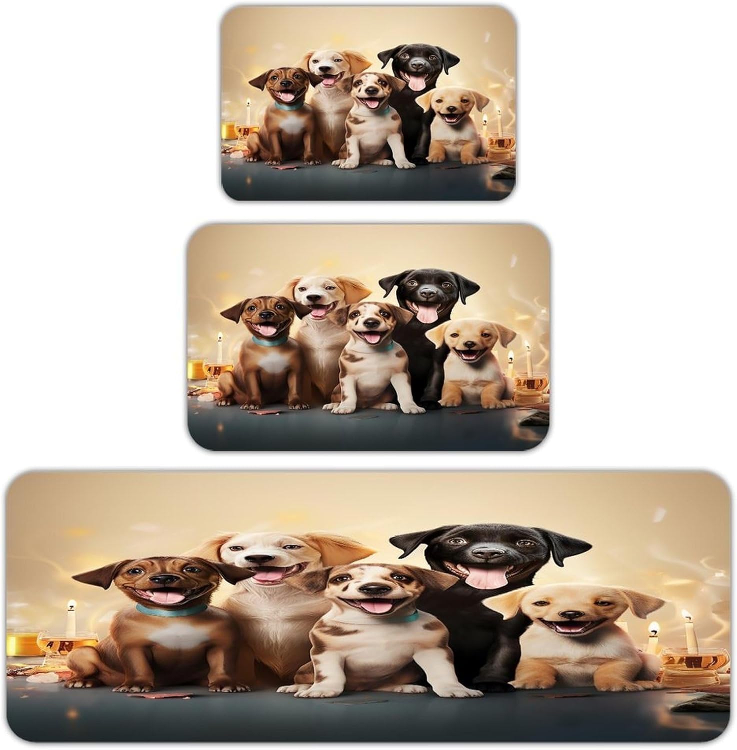 Dogs Happy Party Kitchen Mat Set of 3 Waterproof Floor Mats Non-Slip Kitchen Rugs Premium Flannel Rug Heavy Duty Standing Mat for Kitchen Home Bathroom Laundry