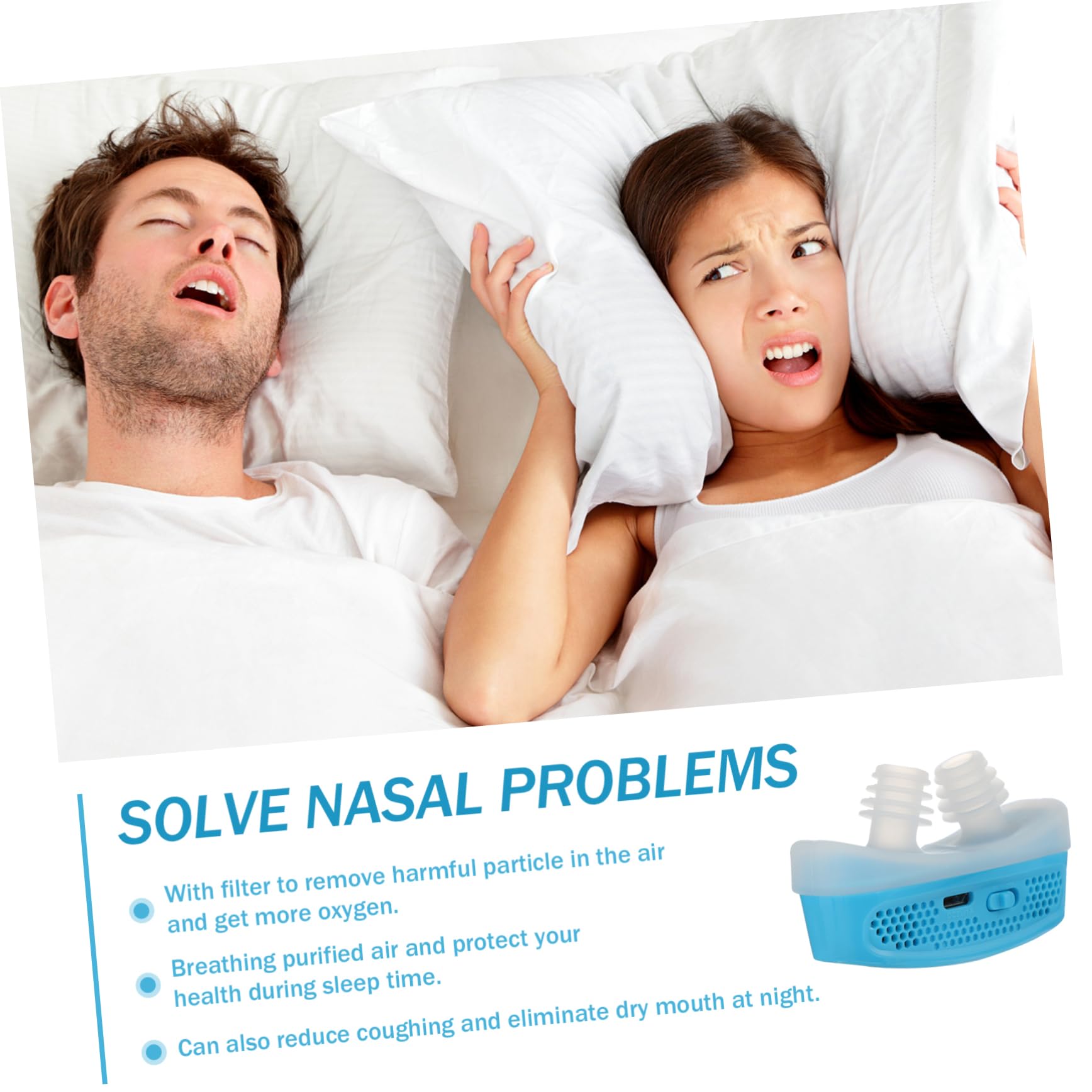 Yardenfun Dispositivo Antirronquidos Recargable Automático con Filtro Purificador Nasal y Cómodo Respiración y Protege Salud Color Azul