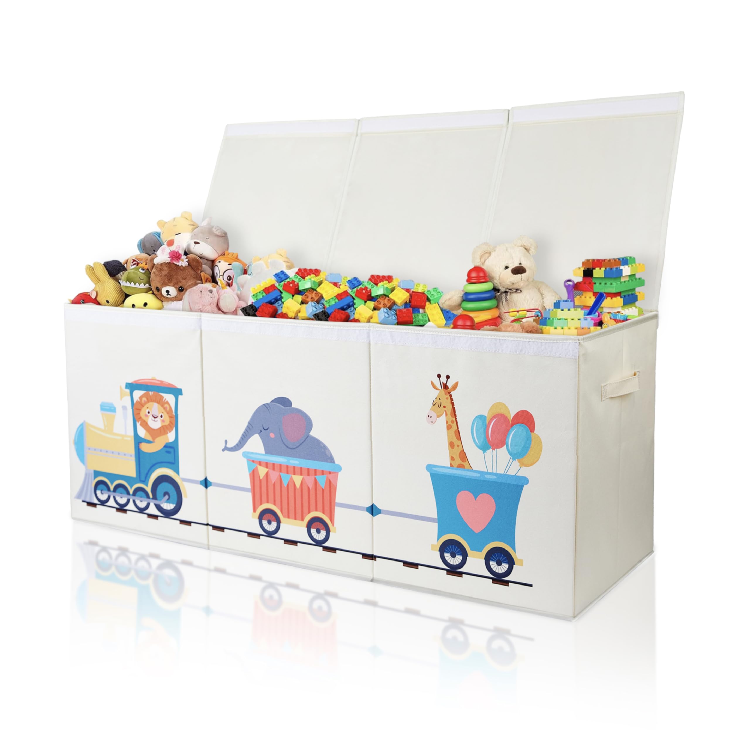 Rossoff Extra Large Collapsible Sturdy Toy Storage Organizer with Lids, Animal Train Toy Box for Boys Girls, 40