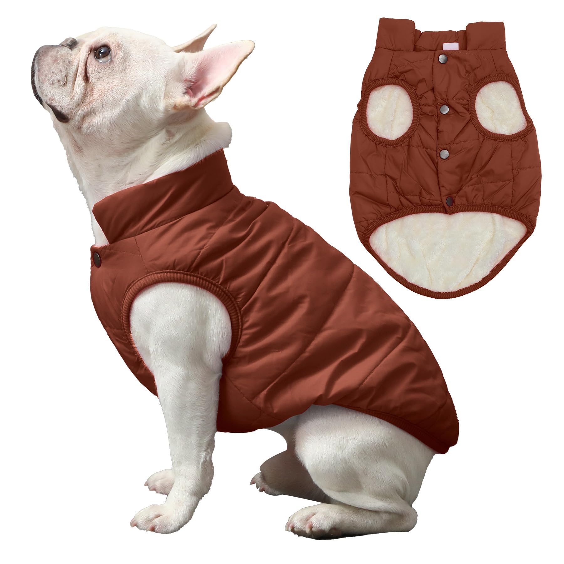 JoyDaog 2 Layers Fleece Lined Warm Dog Jacket for Winter Cold Weather,Soft Windproof Medium Dog Coat,Brown L - Image 2