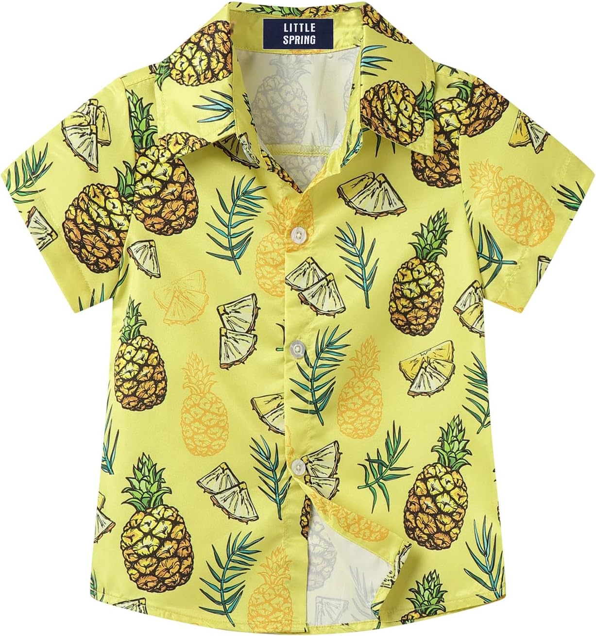 LittleSpring Boys Hawaiian Button Down Shirts Short Sleeve Cartoon Summer Casual Shirt
