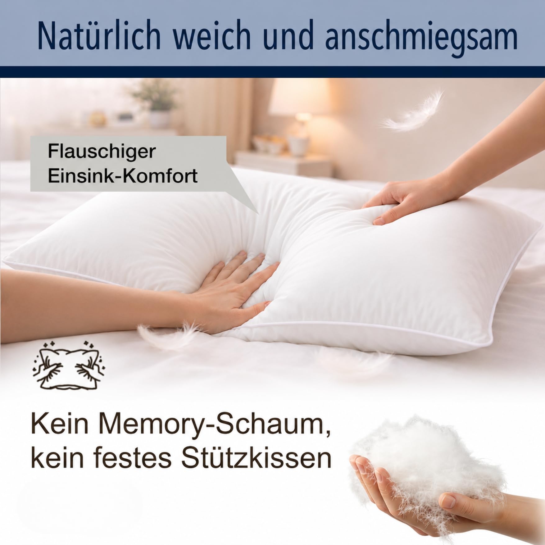 3-Kammer Daunenkissen 40x80 cm -Made in Germany- Kopfkissen 40x80 | Kopfkissen 40x80 Daunen | Kissen Allergiker (NOMITE) | Federkissen 80x40 | Tierwohl (DOWNPASS) | OEKO-TEX Klasse 1