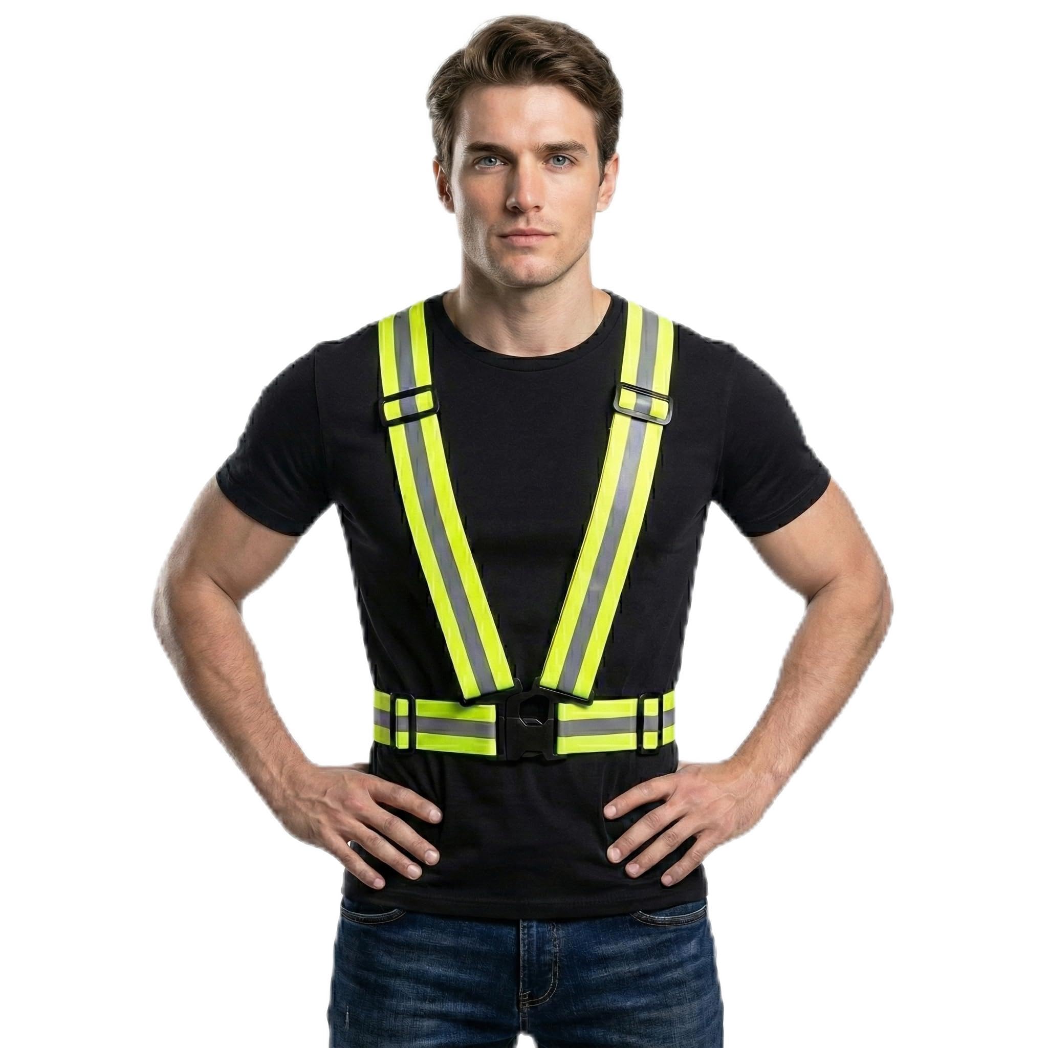 Nibiru Reflective Vest for Outdoor Sports,Night Cycling Reflector Strips Cross Belt Stripes Adjustable Vest Safety Jacket belt Safety Jacket (Green)