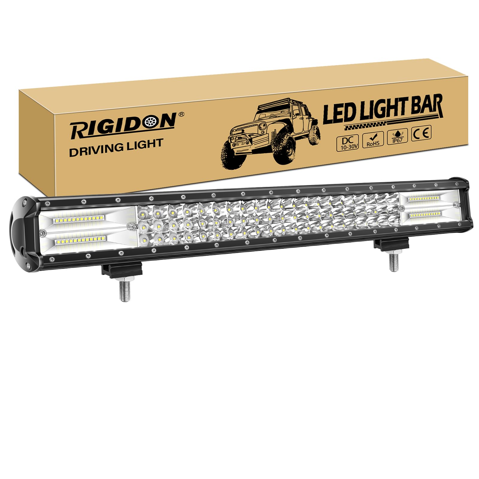 RIGIDON Listwa świetlna LED do jazdy 57 cm 324 W, 7D trójrzędowy 12 V 24 V do samochodów terenowych ciężarówek SUV UTE ATV 4 x 4, wiązka punktowa powodziowa, wodoodporna lampa robocza, 6000 K białe światło przeciwmgielne