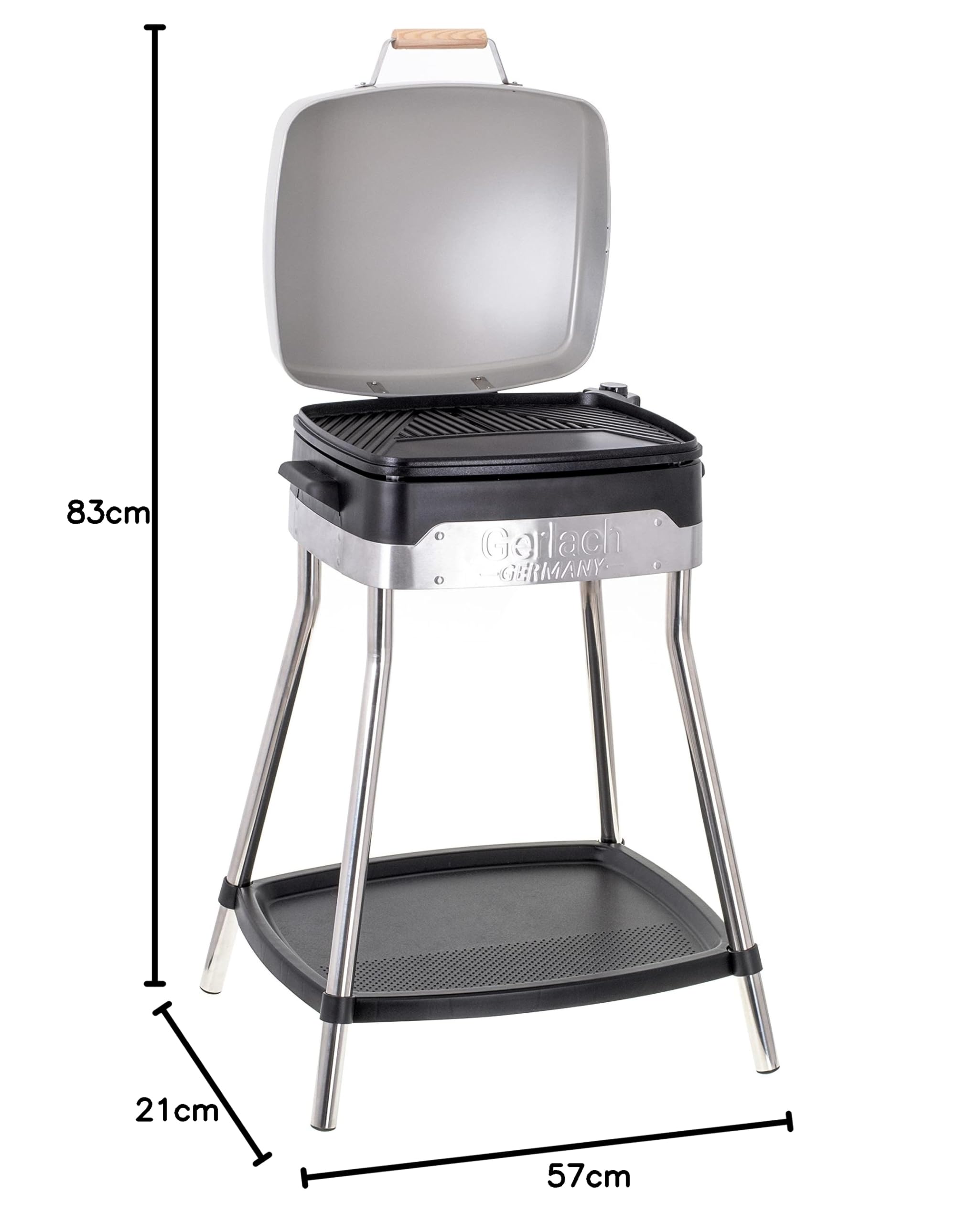 Gerlach GL 6611 grill elektryczny, 2500 W, 2 w 1, grill stojący i stołowy, grill elektryczny z powierzchnią płyty 40 x 36 cm, płyta grillowa z dwoma płytami grzewczymi, srebrny, blach, duży