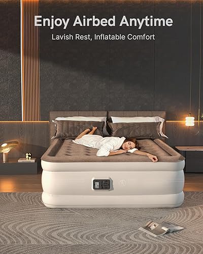 Miniatura 8 de Colchón de aire Queen con bomba integrada, colchón inflable en 3 minutos autoinfladodesinflado, colchón inflable plegable, cama de aire para