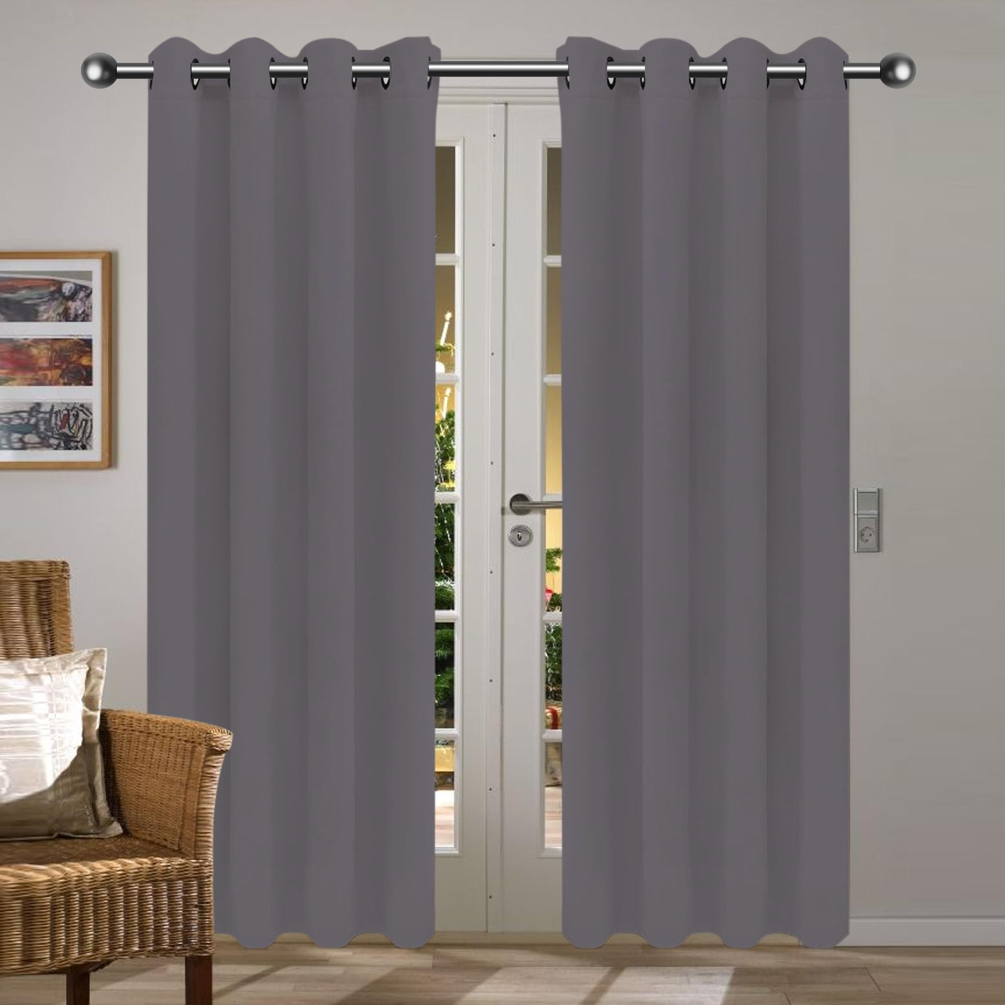 Rideau occultant thermiques gris foncé 150 x 250 cm isolant oeillets