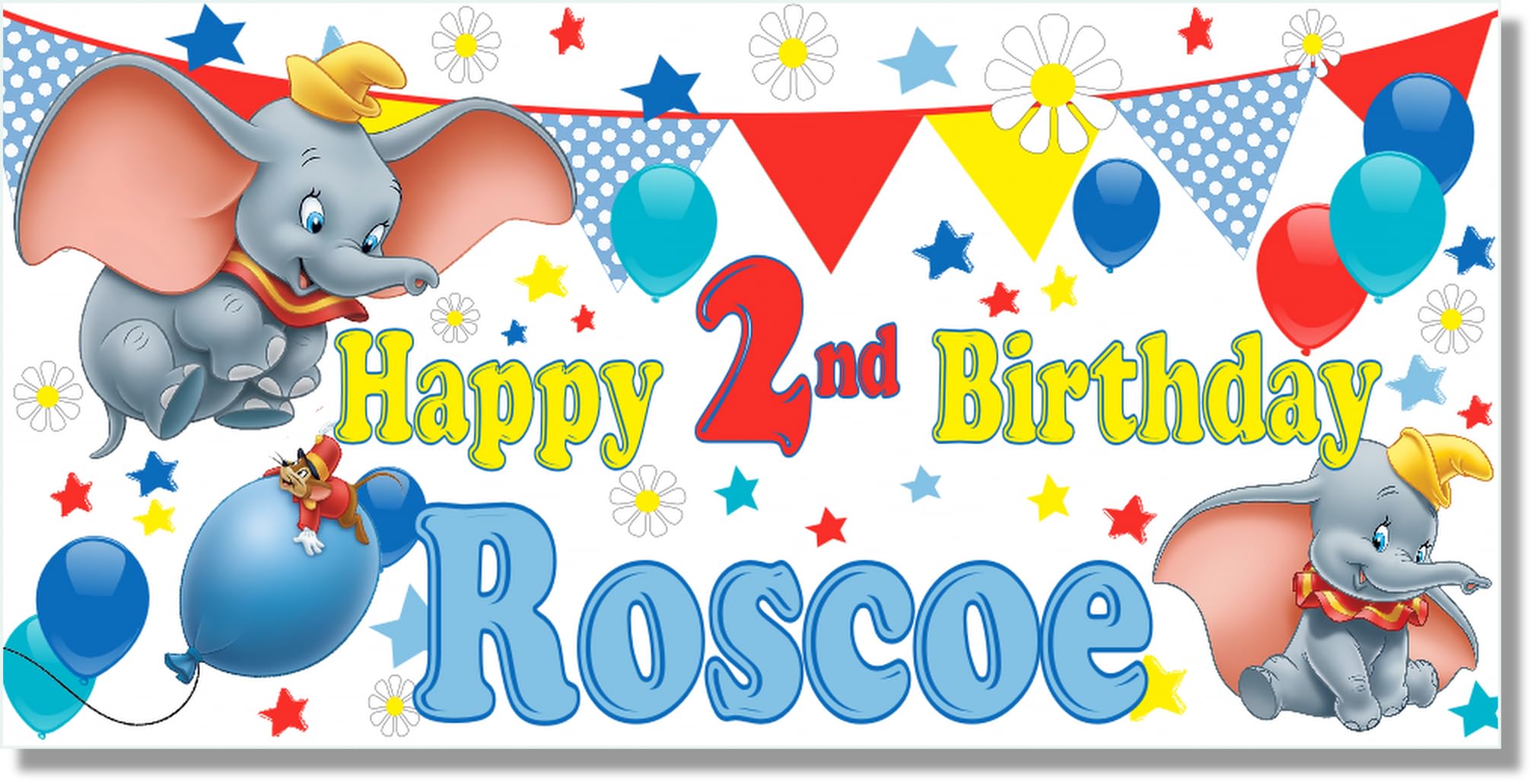 Personalised Dumbo Birthday Banner Poster with Photo Large 4ftx2ft Party Decorations Any Name Age first 1st 2nd 3rd 4th 5th 6th Girls Boys Carnival Circus Party Boys Blue