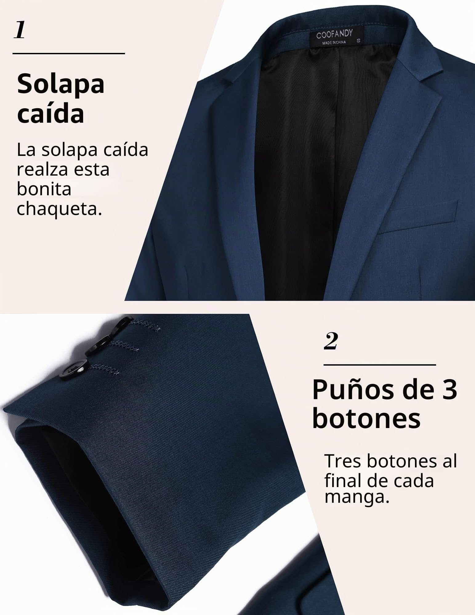 COOFANDY Chaqueta de hombre con estructura deportiva, chaqueta de blazer de ocio, chaqueta de negocios, chaqueta de traje con 1 botón, unicolor, ajuste regular, azul, M