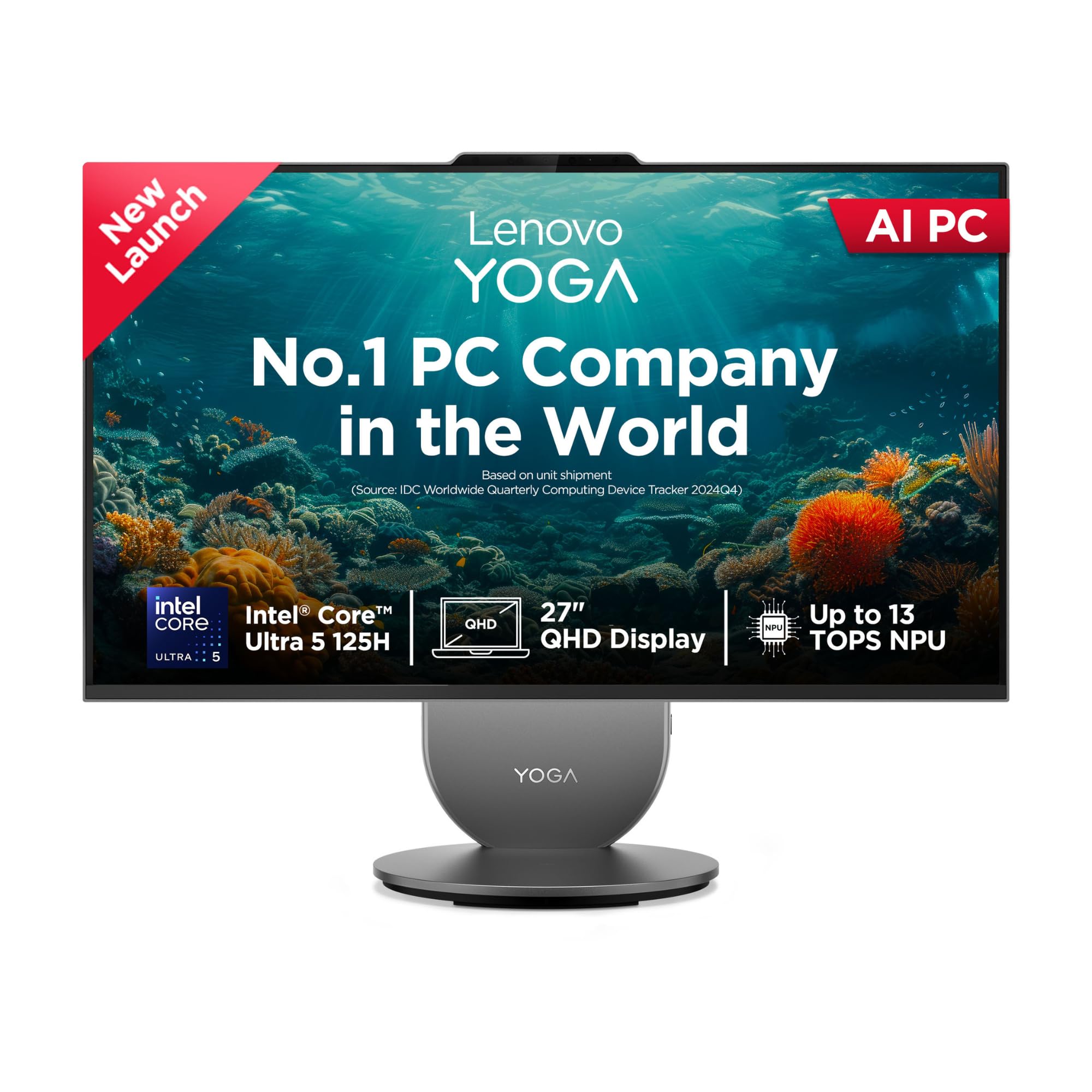 Lenovo Yoga AIO Intel Core Ultra 5 125H 27" QHD IPS (16GB RAM/1TB SSD/AI PC/Windows11/Microsoft 365 Basic + Office Home 2024/Wireless Euterpe Keyboard & Mouse, Grey), F0J2003EIN All-in-One Desktop