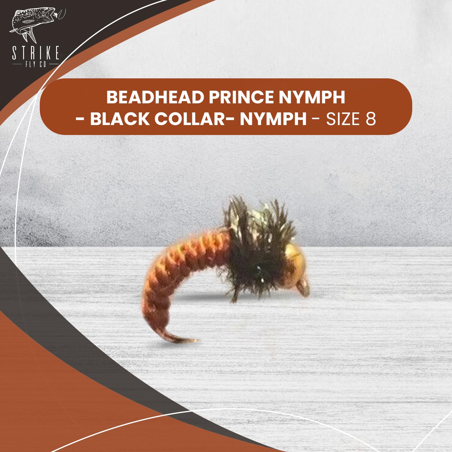 Strike Fly Beadhead Prince Nymph with Black Collar 1 Dozen - Nymph Fishing Flies Assortment - Size 8 Fishing Accessories - Versatile Hook Sizes - Expertly Tied Flies