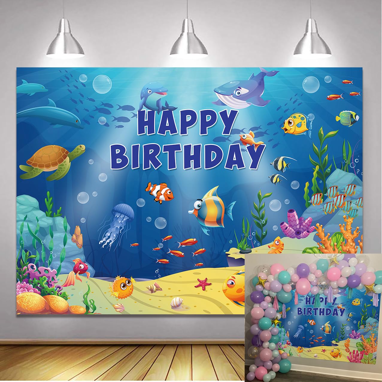 Colorful UnderwaterBirthday Backdrop Cute Fish Coral Reef Photography Background Ocean Underwater Photo Background Decoration 2.1x1.5m
