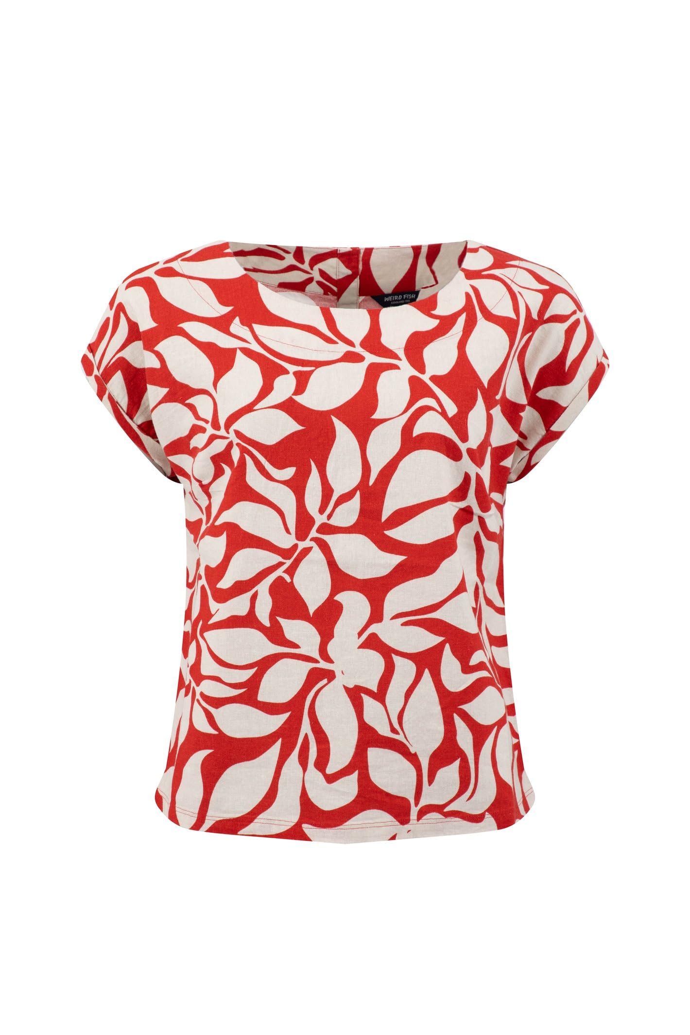 Weird Fish Women's Clearwater Printed Linen Rich Top in Red | Size: 8