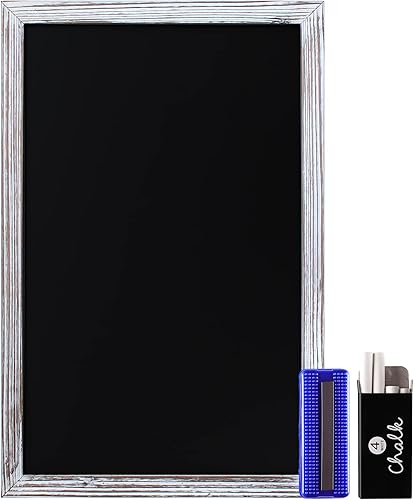 Miniatura 9 de HBCY Creations Pizarra de tiza de pared con marco de madera maciza blanqueada de 11" x 17", superficie magnética, decoración para el hogar, menús