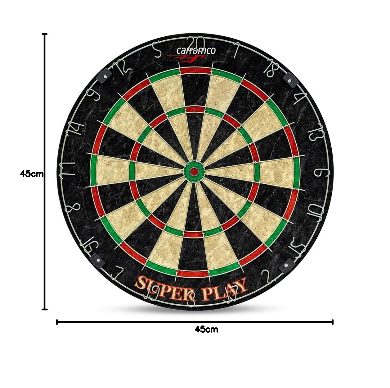 Carromco Cible Superplay en sisal Taille Tournoi avec 3 fléchettes en Acier et 3 fléchettes Souples, Anneau numéroté métallique Robuste